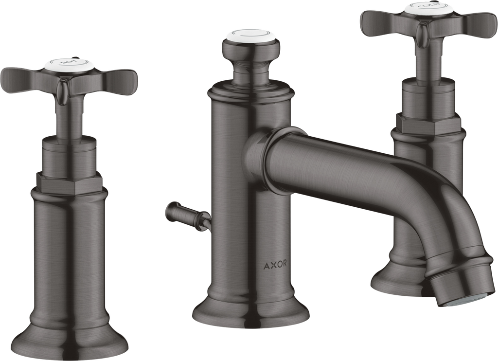 AXOR Montreux 3-Hole Basin Mixer Faucet 30 with Cross Handles and Pop-Up Waste Set from Brandt in Brushed Black Chrome finish