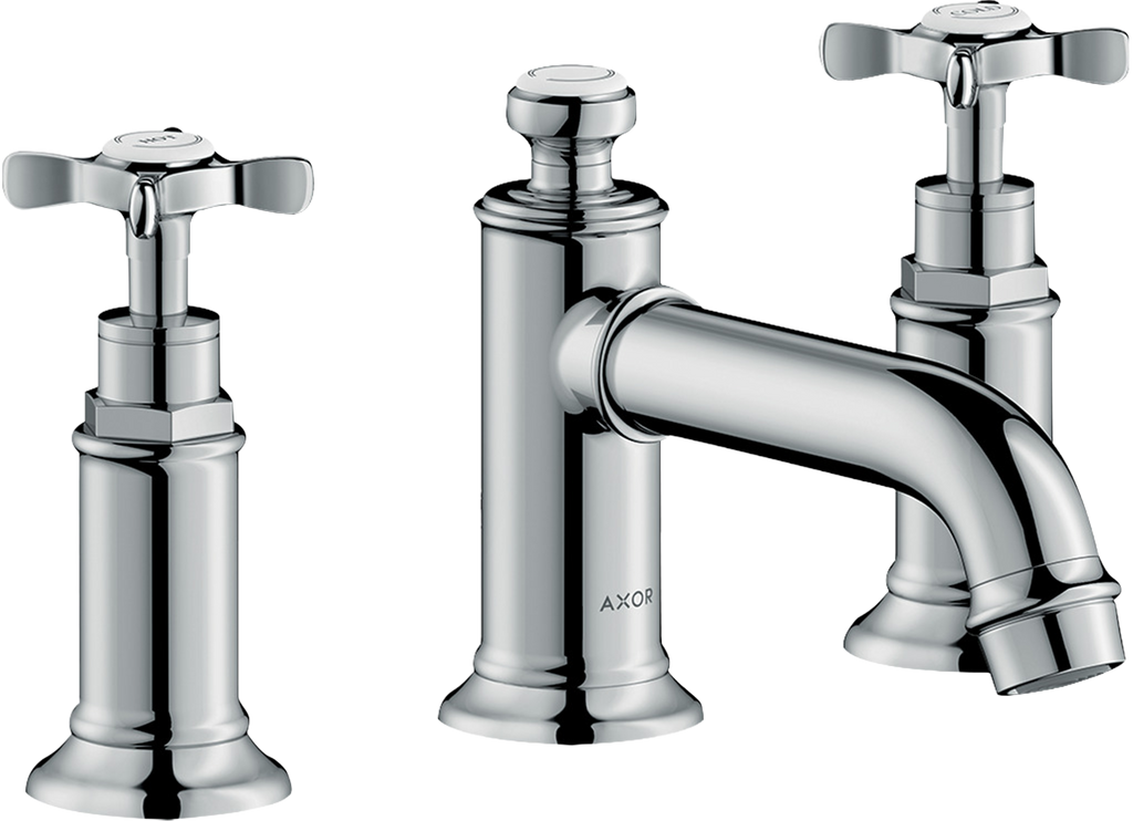 AXOR Montreux 3-Hole Basin Mixer Faucet 30 with Cross Handles and Pop-Up Waste Set from Brandt in Stainless Steel Optic finish