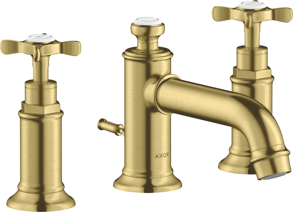 AXOR Montreux 3-Hole Basin Mixer Faucet 30 with Cross Handles and Pop-Up Waste Set from Brandt in Brushed Brass finish