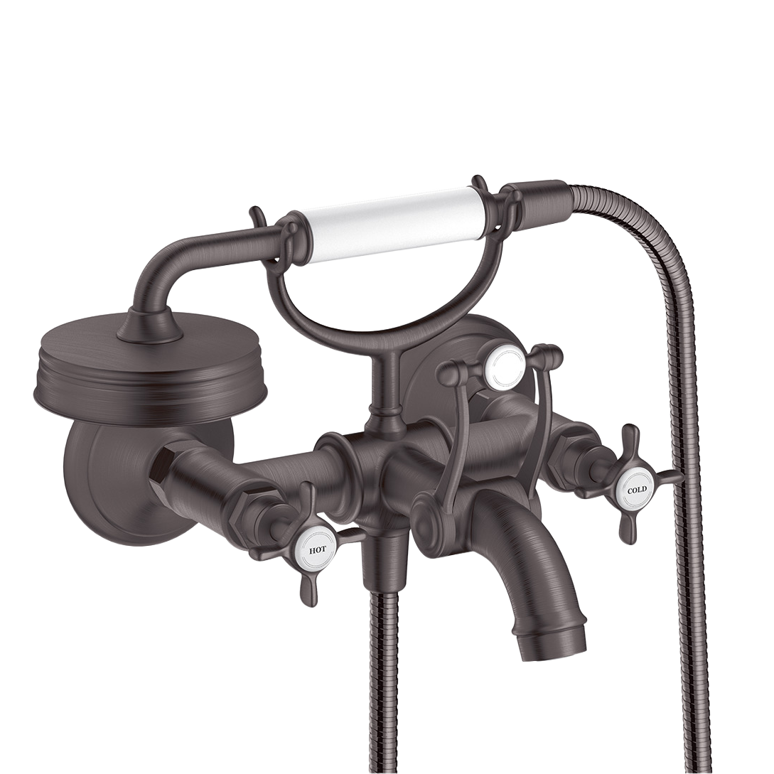 AXOR Montreux 2-Handle Bath & Shower Mixer Faucet with Cross Handles 170 cc from Brandt in Brushed Black Chrome finish