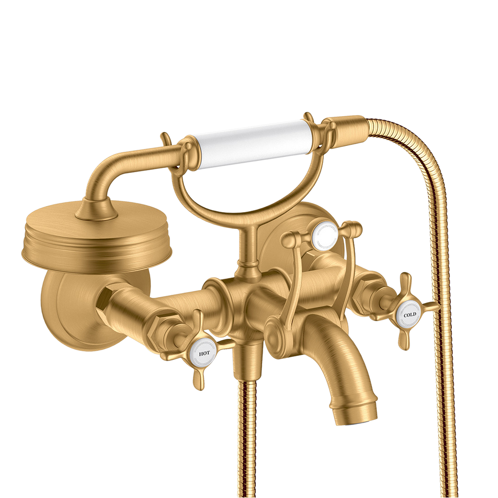 AXOR Montreux 2-Handle Bath & Shower Mixer Faucet with Cross Handles 170 cc from Brandt in Brushed Brass finish