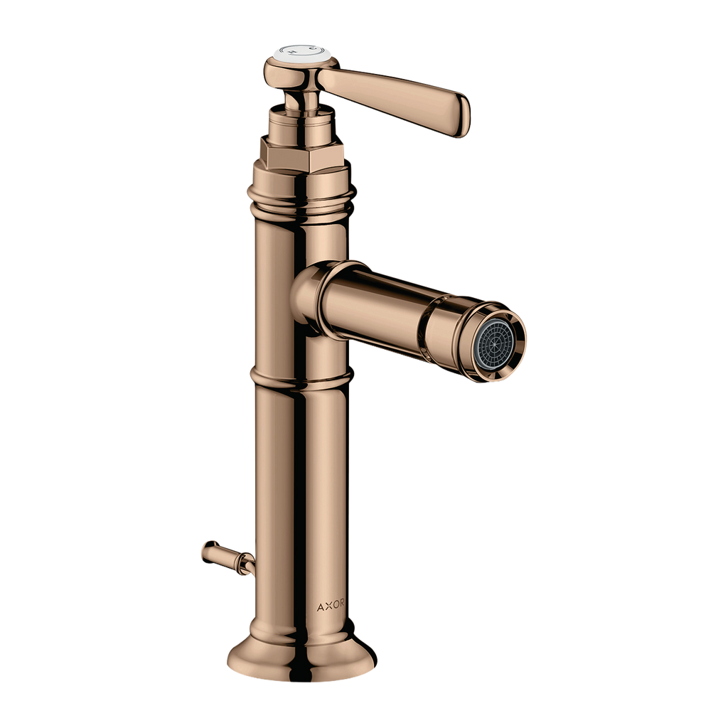 AXOR Montreux Single Lever Handle Bidet Mixer Faucet with Pop-Up Waste Set from Brandt in Polished Red Gold finish