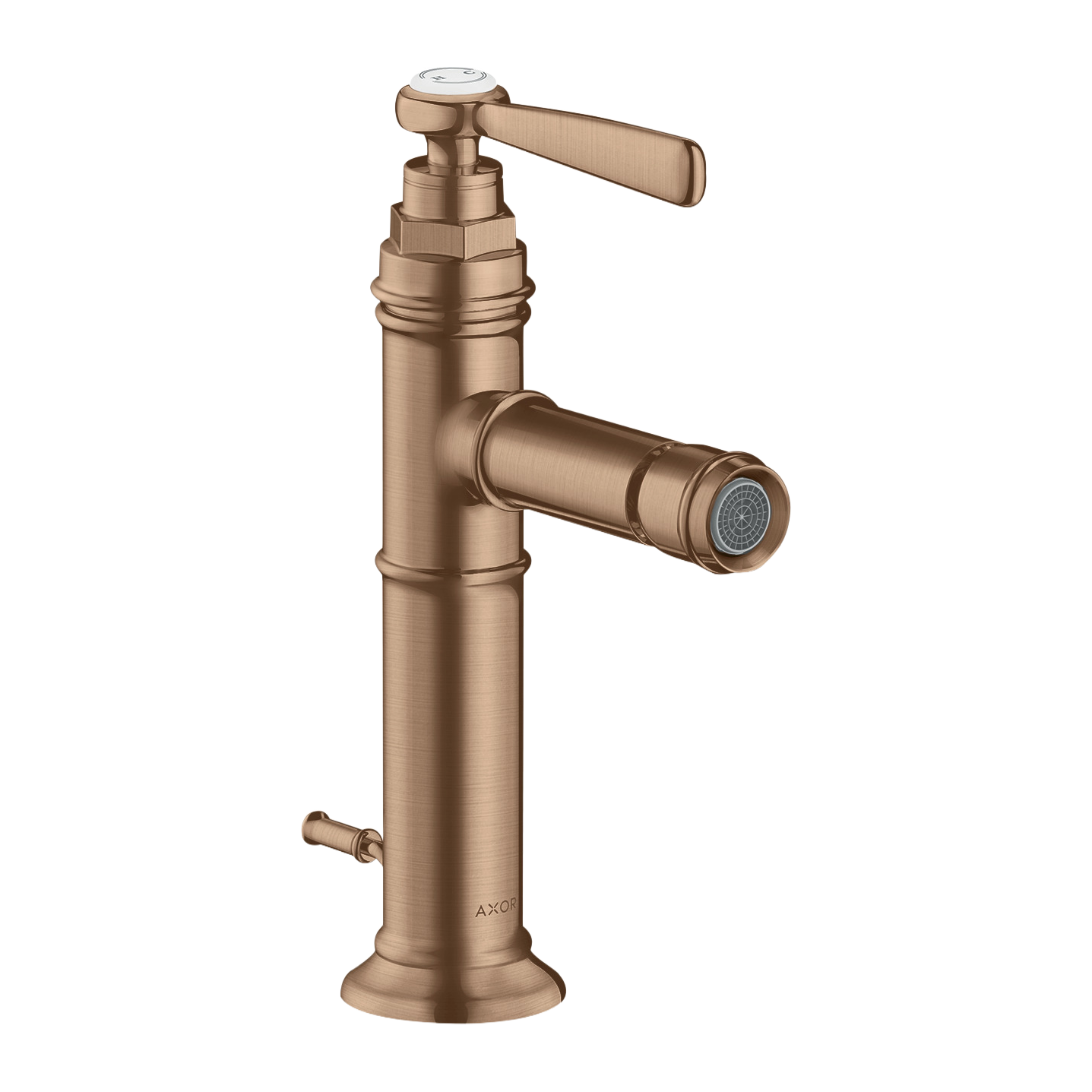 AXOR Montreux Single Lever Handle Bidet Mixer Faucet with Pop-Up Waste Set from Brandt in Brushed Red Gold finish