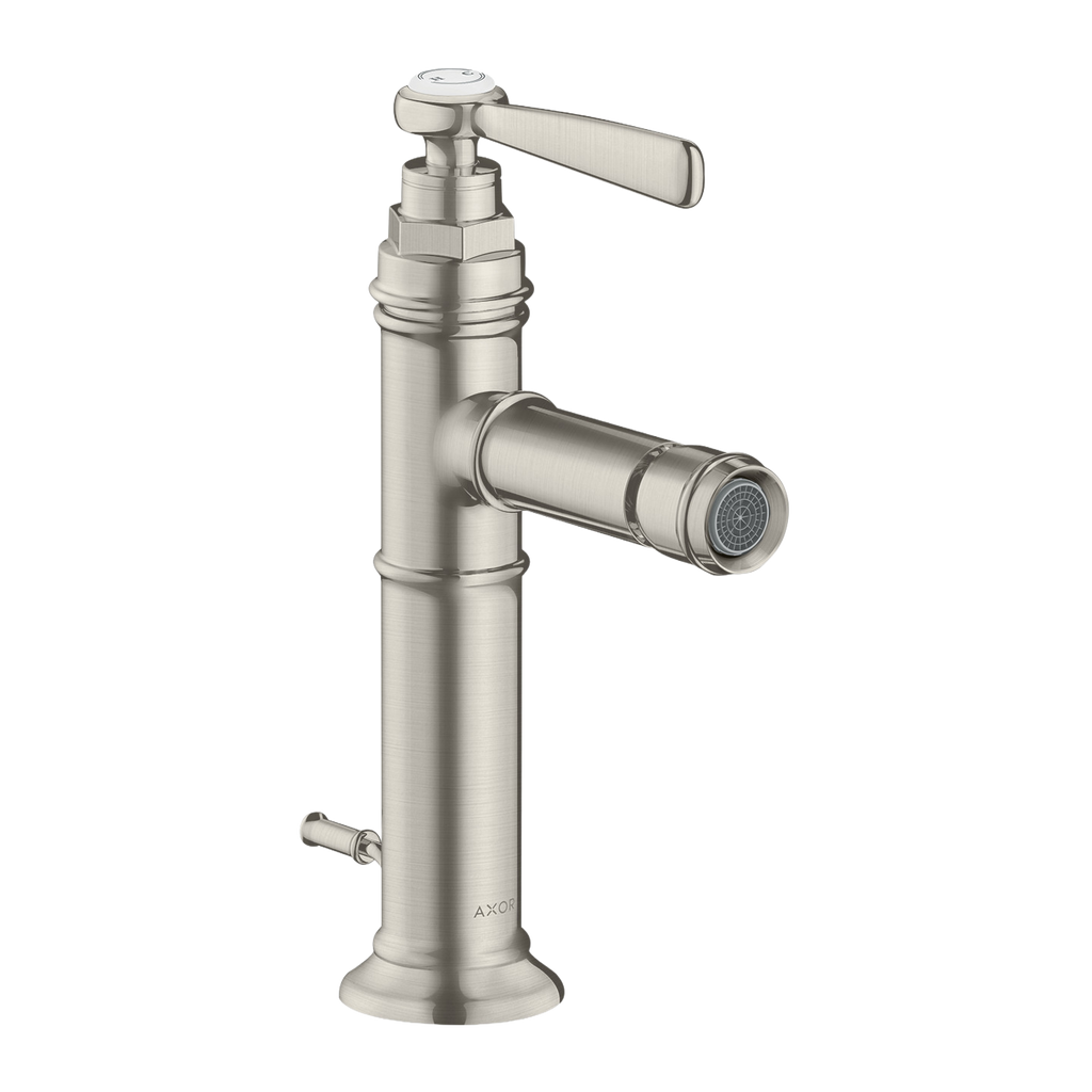 AXOR Montreux Single Lever Handle Bidet Mixer Faucet with Pop-Up Waste Set from Brandt in Stainless Steel Optic finish