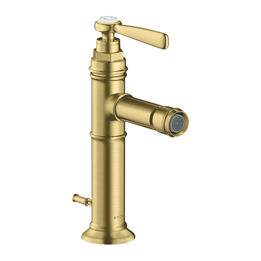 AXOR Montreux Single Lever Handle Bidet Mixer Faucet with Pop-Up Waste Set from Brandt in Brushed Brass finish