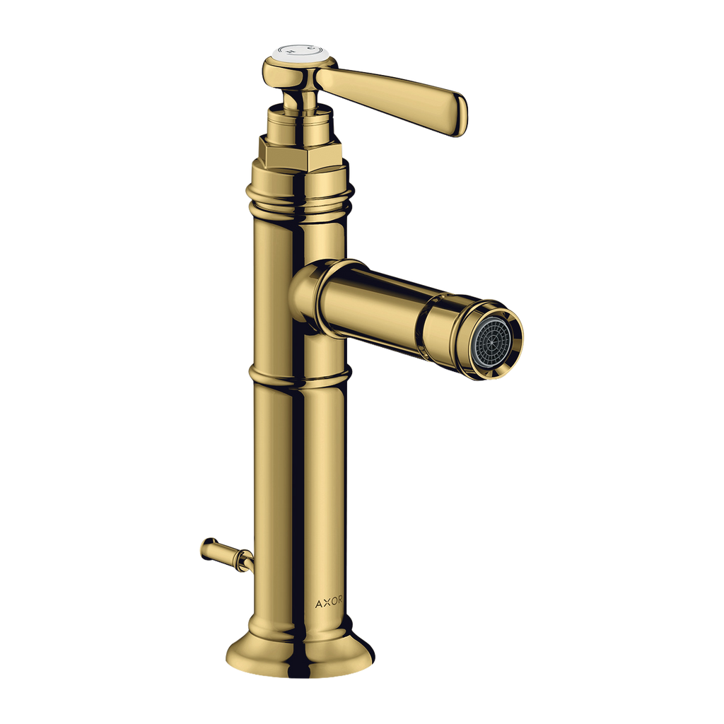 AXOR Montreux Single Lever Handle Bidet Mixer Faucet with Pop-Up Waste Set from Brandt in Polished Gold Optic finish