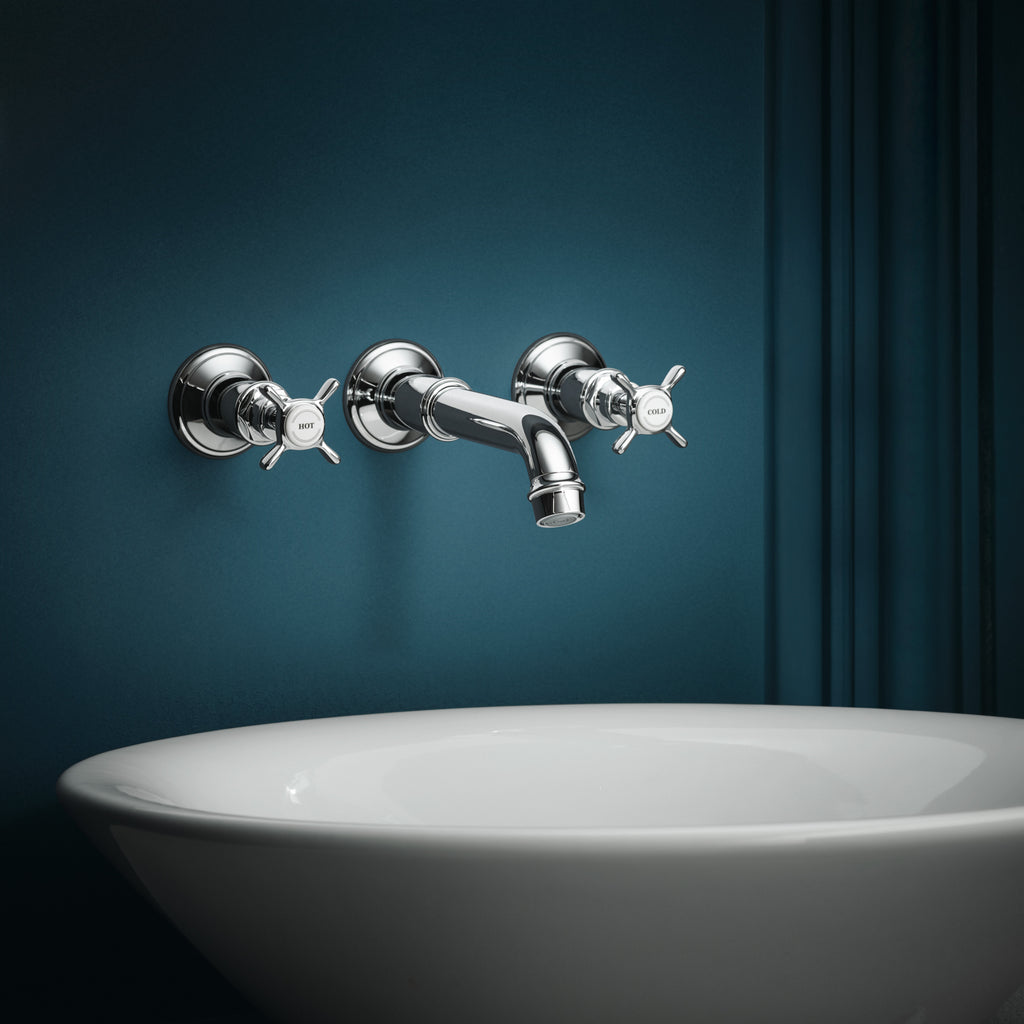 AXOR Montreux 3-Hole Concealed Basin Mixer Faucet with 165–225 mm Spout and Cross Handles from Brandt in Chrome finish