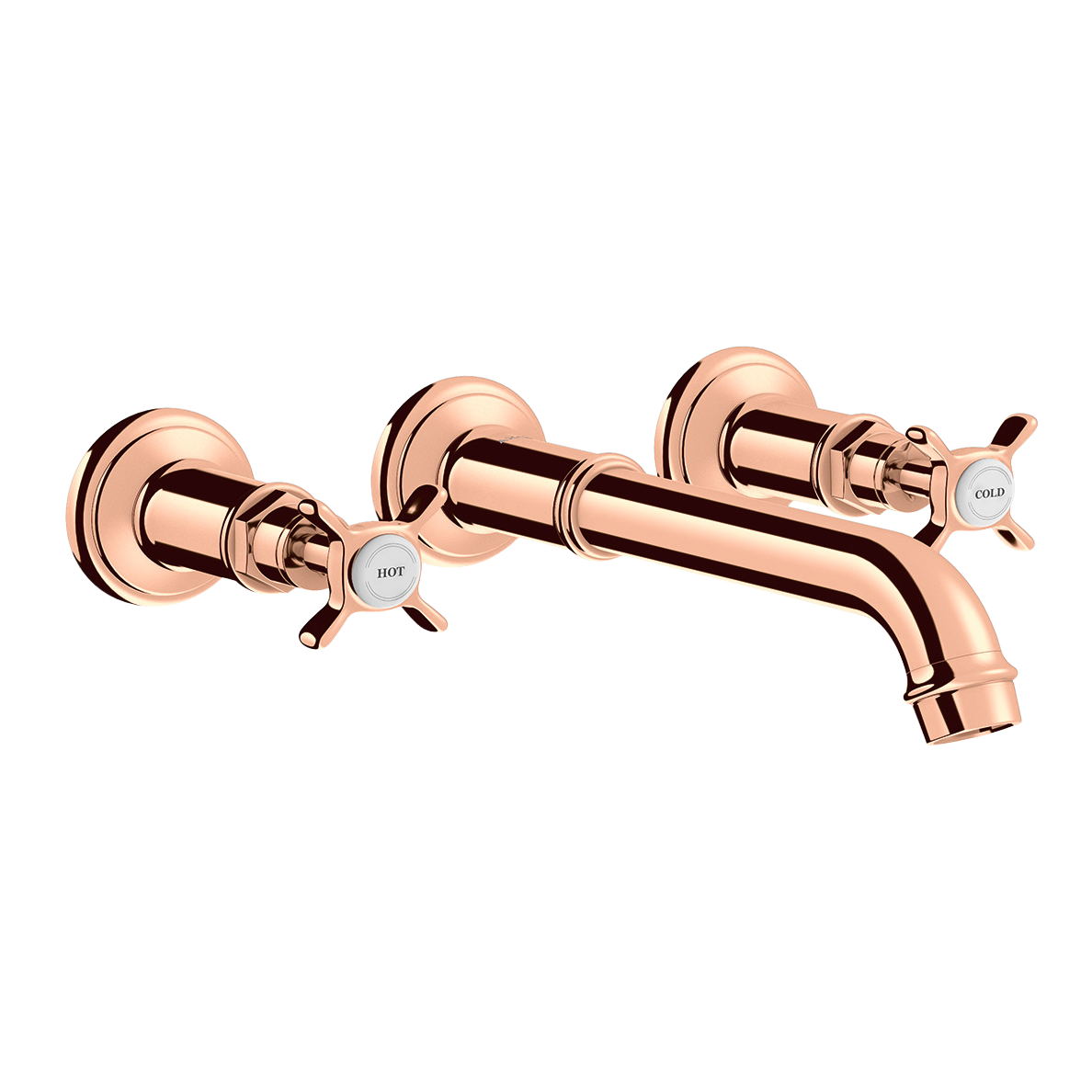 AXOR Montreux 3-Hole Concealed Basin Mixer Faucet with 165–225 mm Spout and Cross Handles from Brandt in Polished Red Gold finish