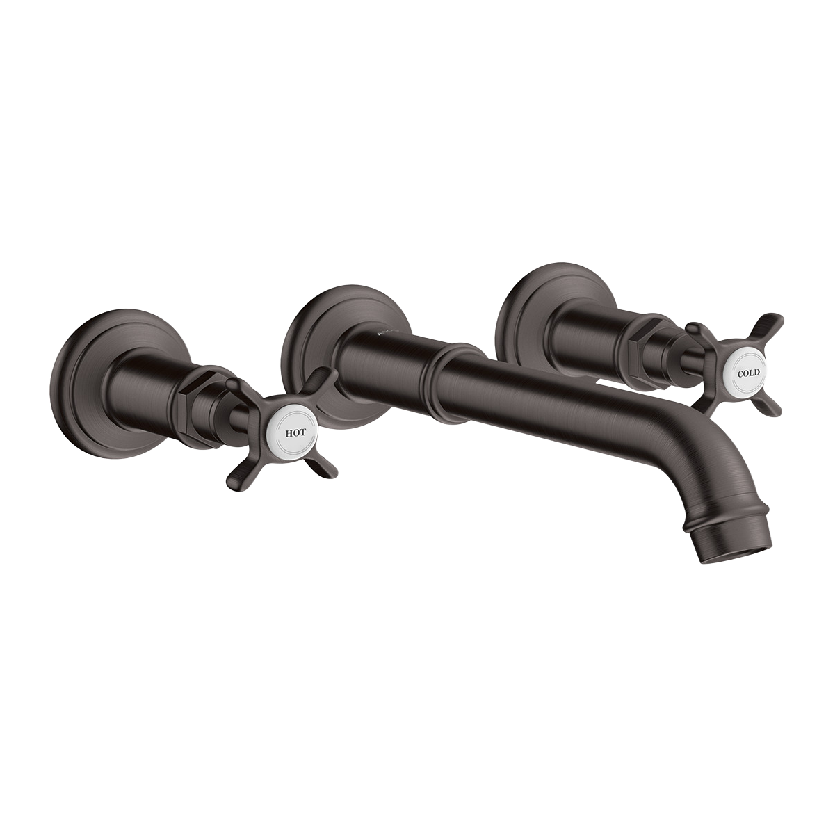 AXOR Montreux 3-Hole Concealed Basin Mixer Faucet with 165–225 mm Spout and Cross Handles from Brandt in Brushed Black Chrome finish