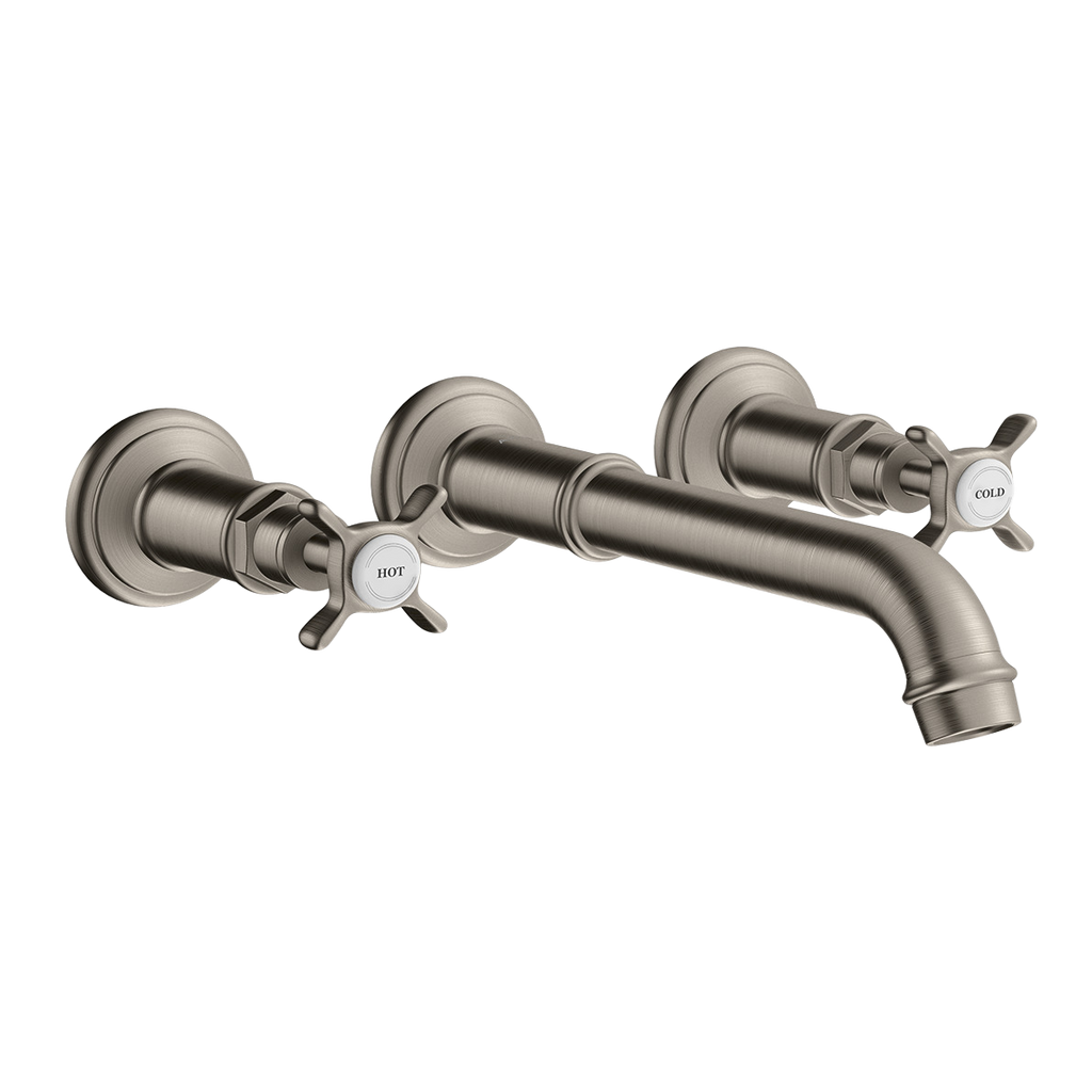 AXOR Montreux 3-Hole Concealed Basin Mixer Faucet with 165–225 mm Spout and Cross Handles from Brandt in Stainless Steel Optic finish