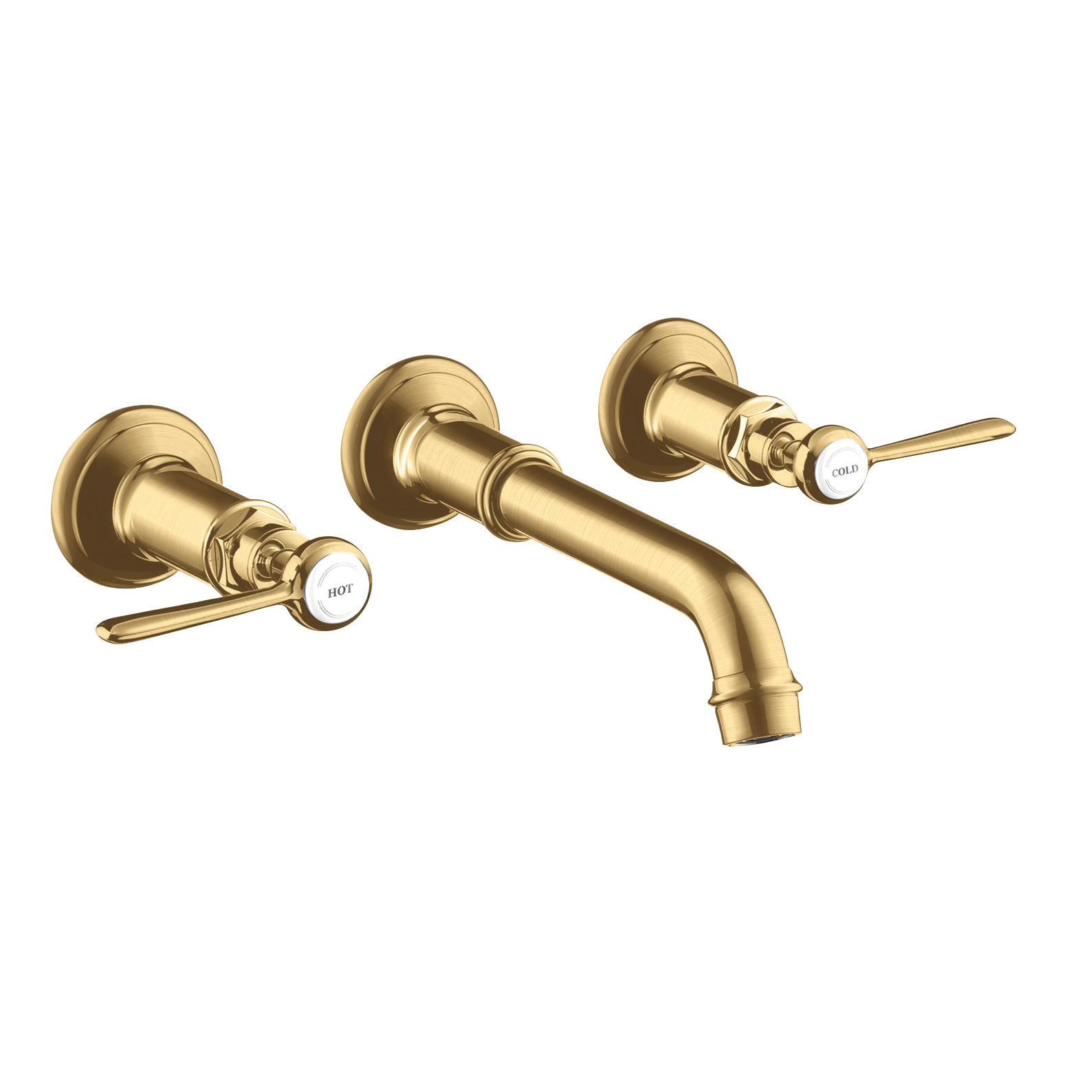 AXOR Montreux 3-Hole Concealed Basin Mixer Faucet with 165–225 mm Spout and Lever Handles from Brandt in Brushed Gold Optic finish