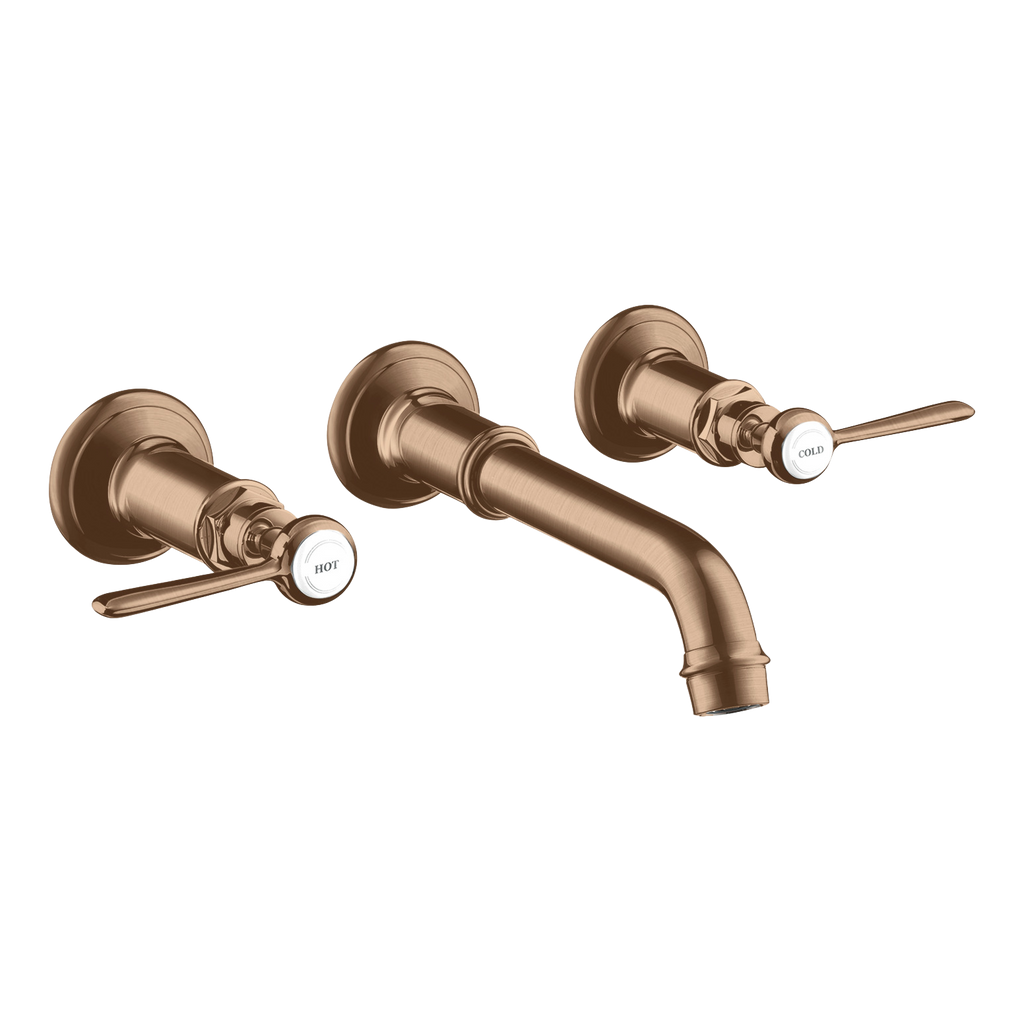 AXOR Montreux 3-Hole Concealed Basin Mixer Faucet with 165–225 mm Spout and Lever Handles from Brandt in Brushed Red Gold finish