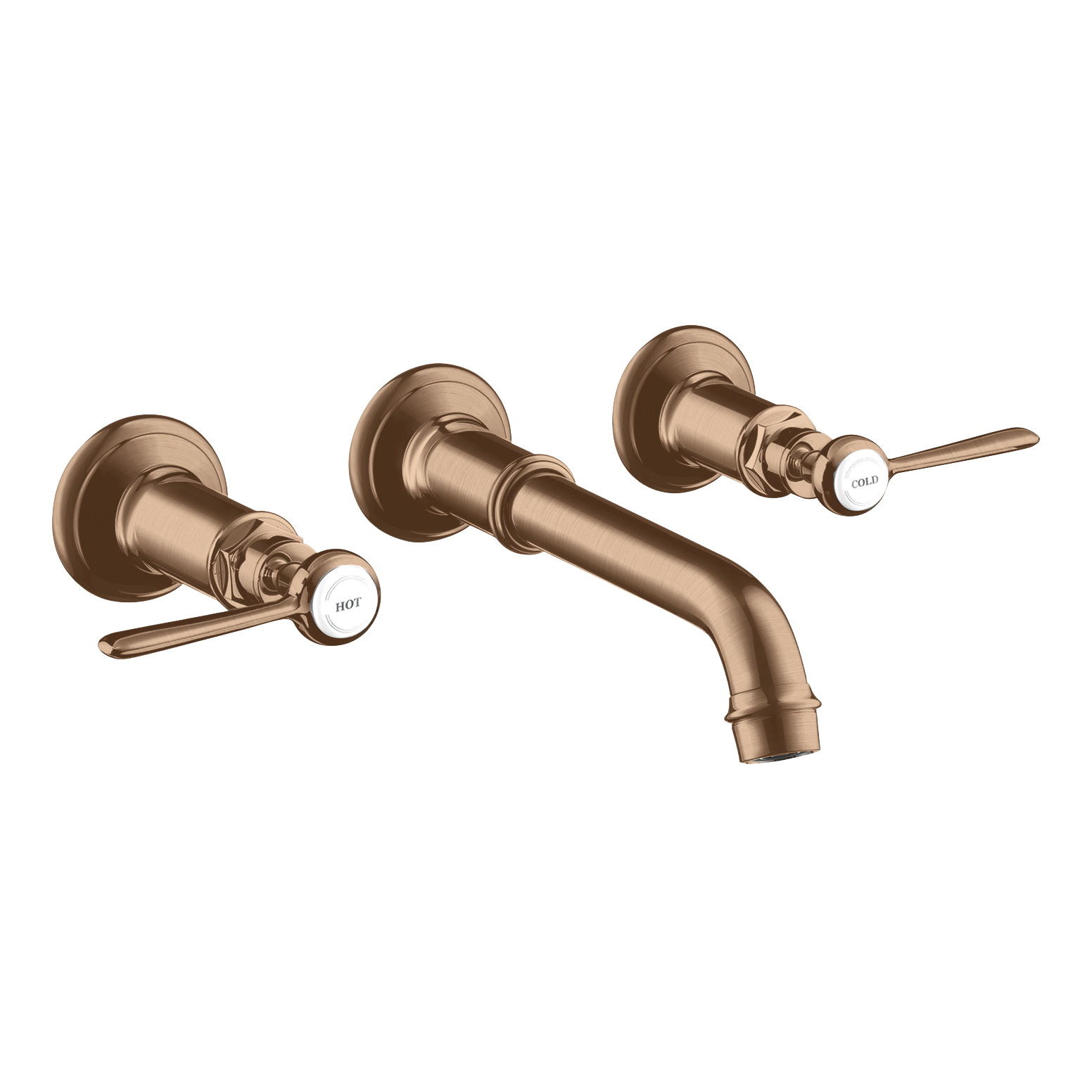 AXOR Montreux 3-Hole Concealed Basin Mixer Faucet with 165–225 mm Spout and Lever Handles from Brandt in Brushed Red Gold finish