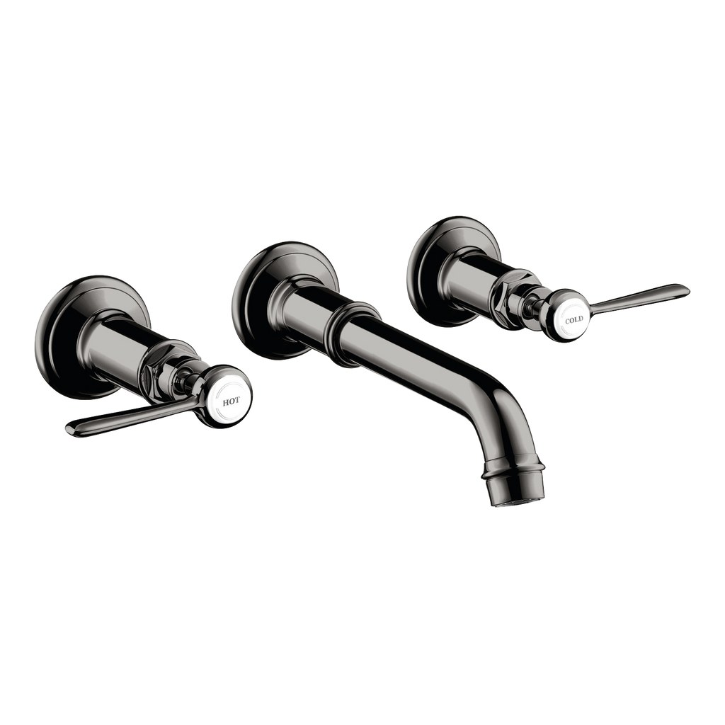 AXOR Montreux 3-Hole Concealed Basin Mixer Faucet with 165–225 mm Spout and Lever Handles from Brandt in Polished Black Chrome finish