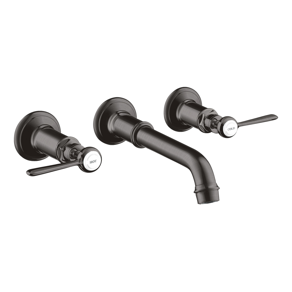 AXOR Montreux 3-Hole Concealed Basin Mixer Faucet with 165–225 mm Spout and Lever Handles from Brandt in Brushed Black Chrome finish