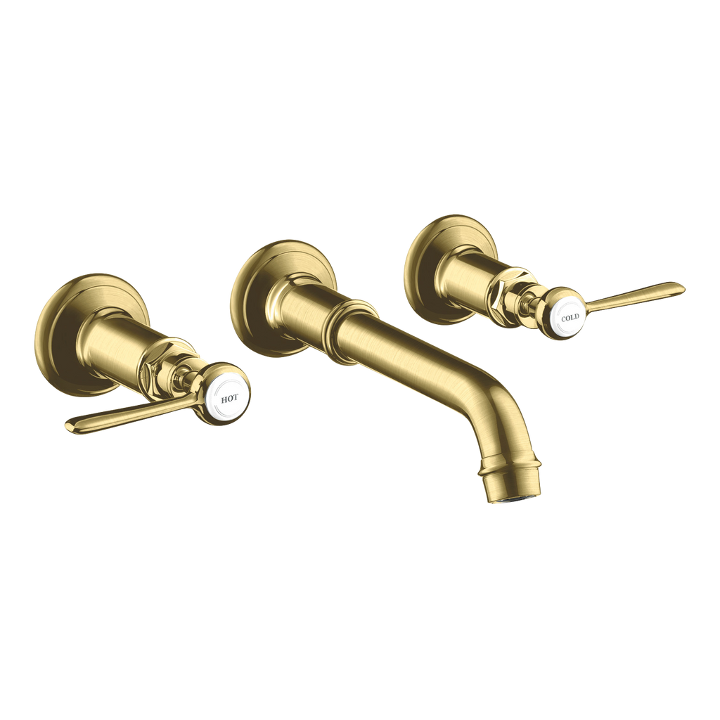 AXOR Montreux 3-Hole Concealed Basin Mixer Faucet with 165–225 mm Spout and Lever Handles from Brandt in Brushed Brass finish