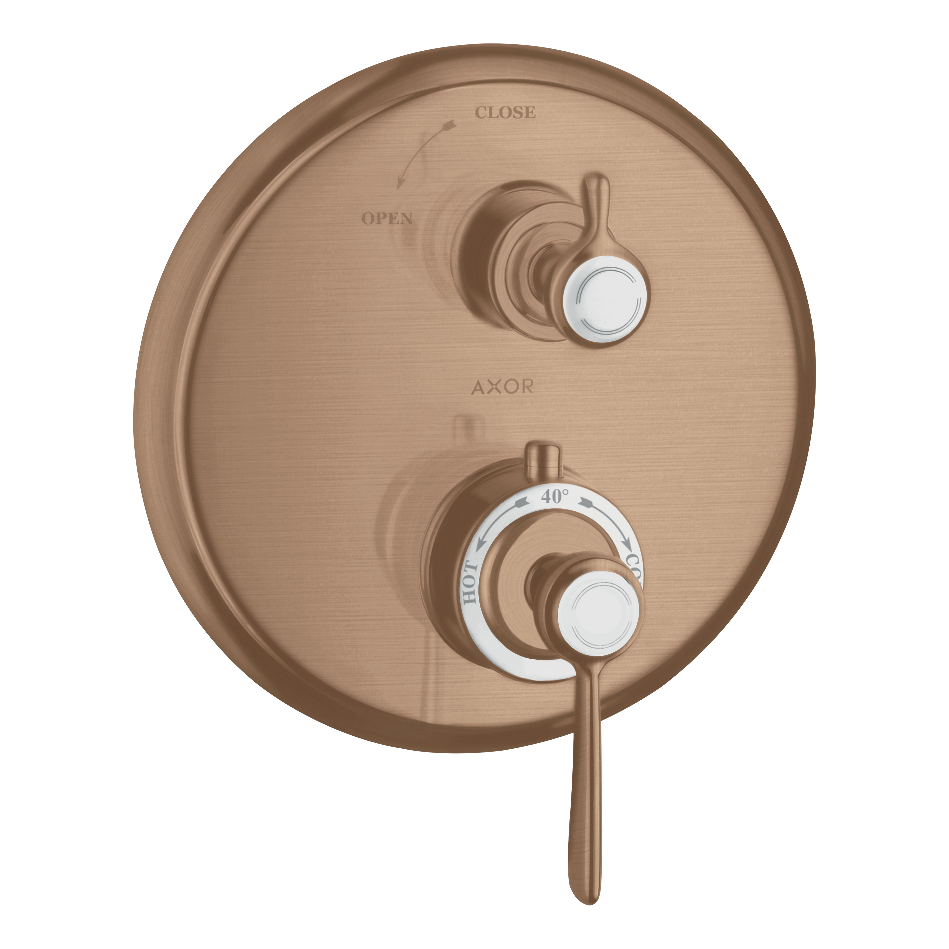 AXOR Montreux Concealed Shower Thermostat with Lever Handle and Shut-Off Valve from Brandt in Brushed Red Gold finish