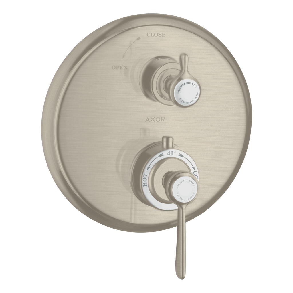 AXOR Montreux Concealed Shower Thermostat with Lever Handle and Shut-Off Valve from Brandt in Brushed Nickel finish