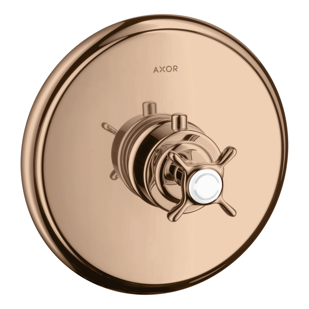AXOR Montreux Concealed Highflow Shower Thermostat with Cross Handle from Brandt in Polished Red Gold finish