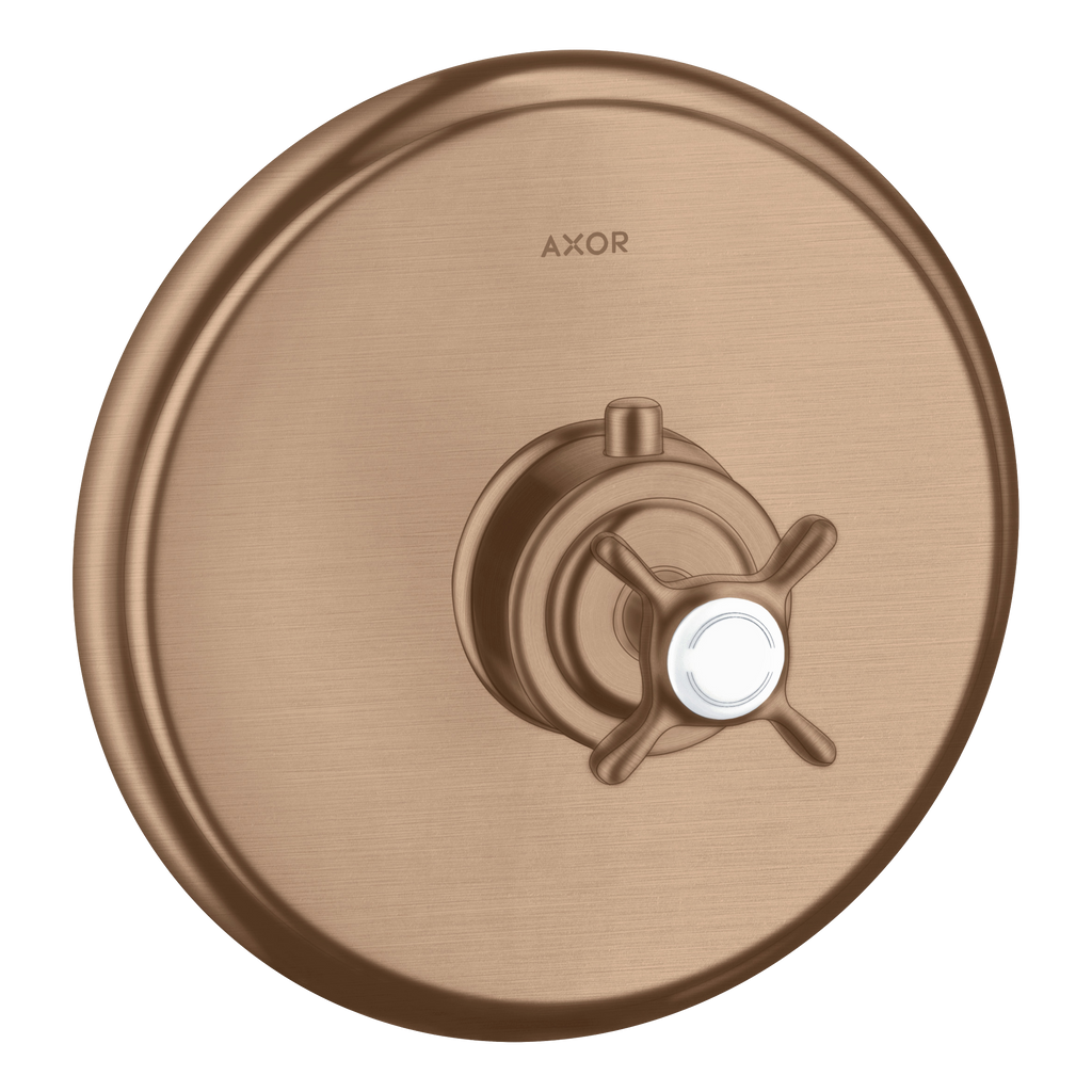 AXOR Montreux Concealed Highflow Shower Thermostat with Cross Handle from Brandt in Brushed Red Gold finish