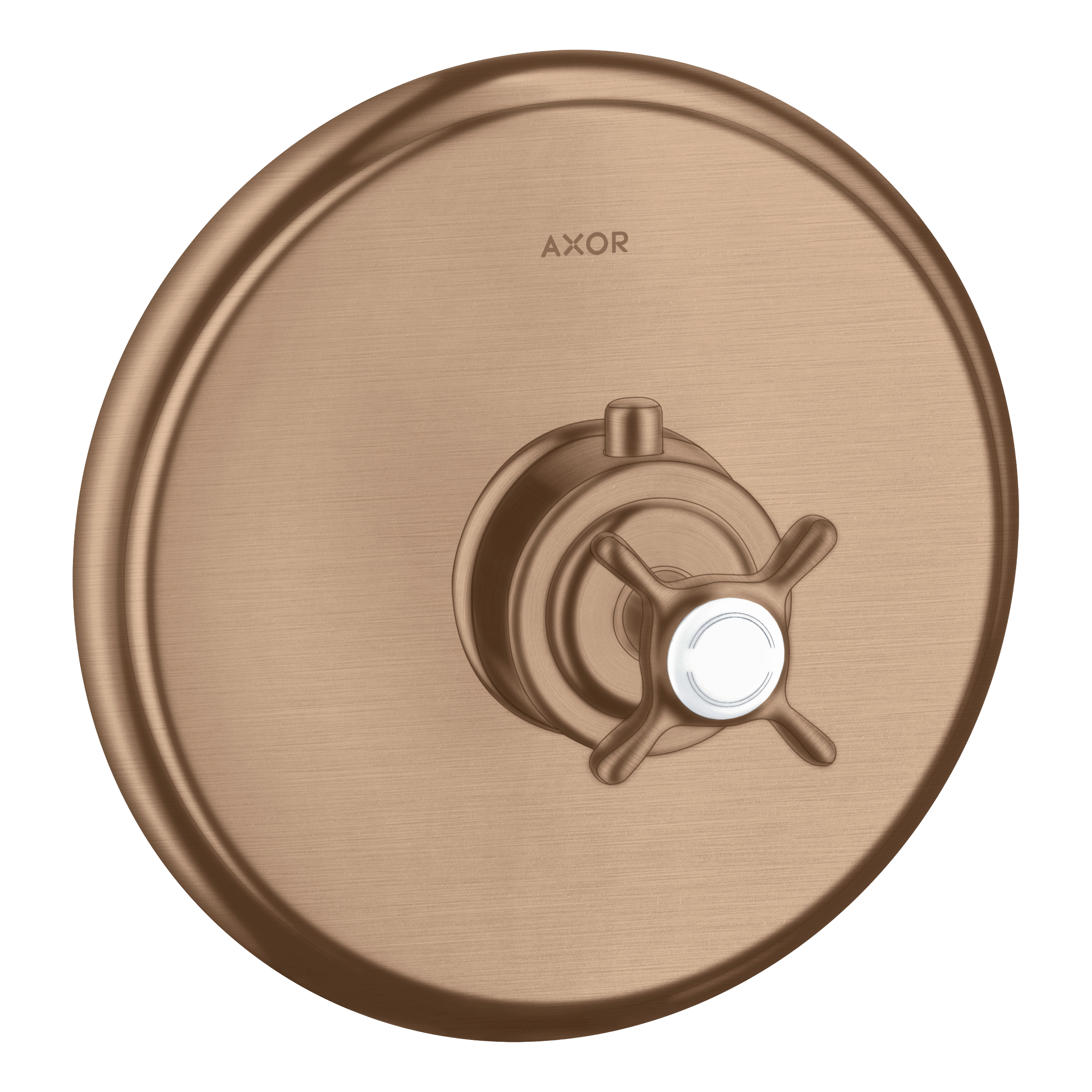 AXOR Montreux Concealed Highflow Shower Thermostat with Cross Handle from Brandt in Brushed Red Gold finish