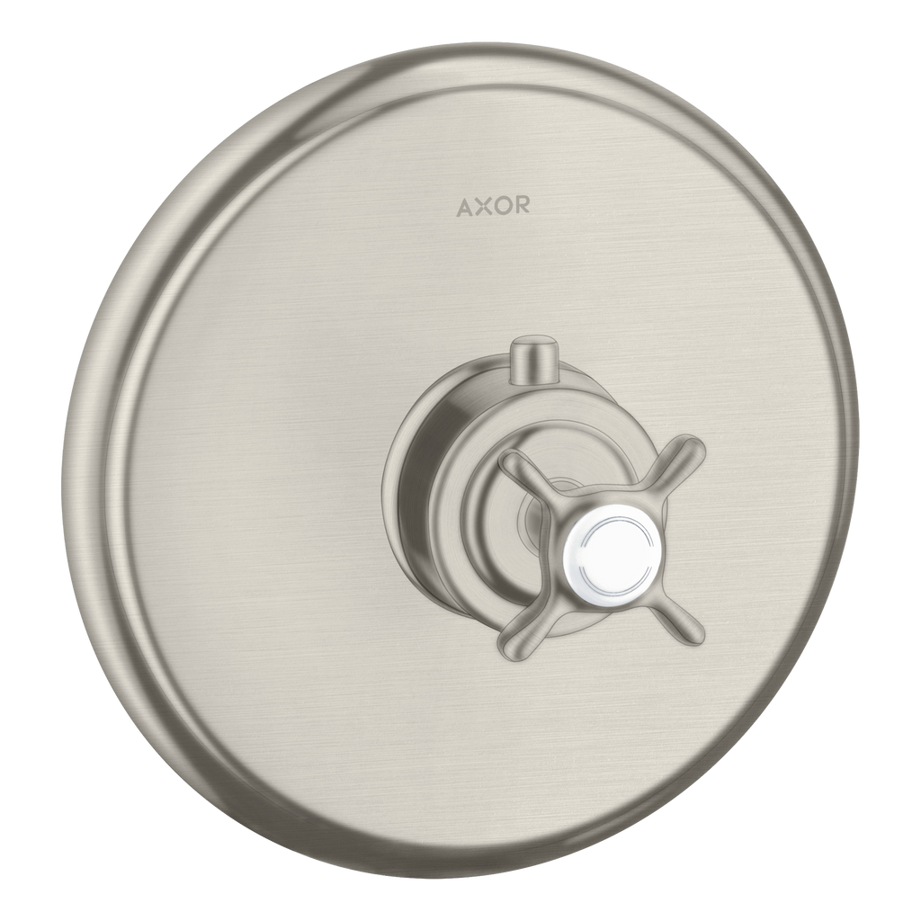 AXOR Montreux Concealed Highflow Shower Thermostat with Cross Handle from Brandt in Stainless Steel Optic finish