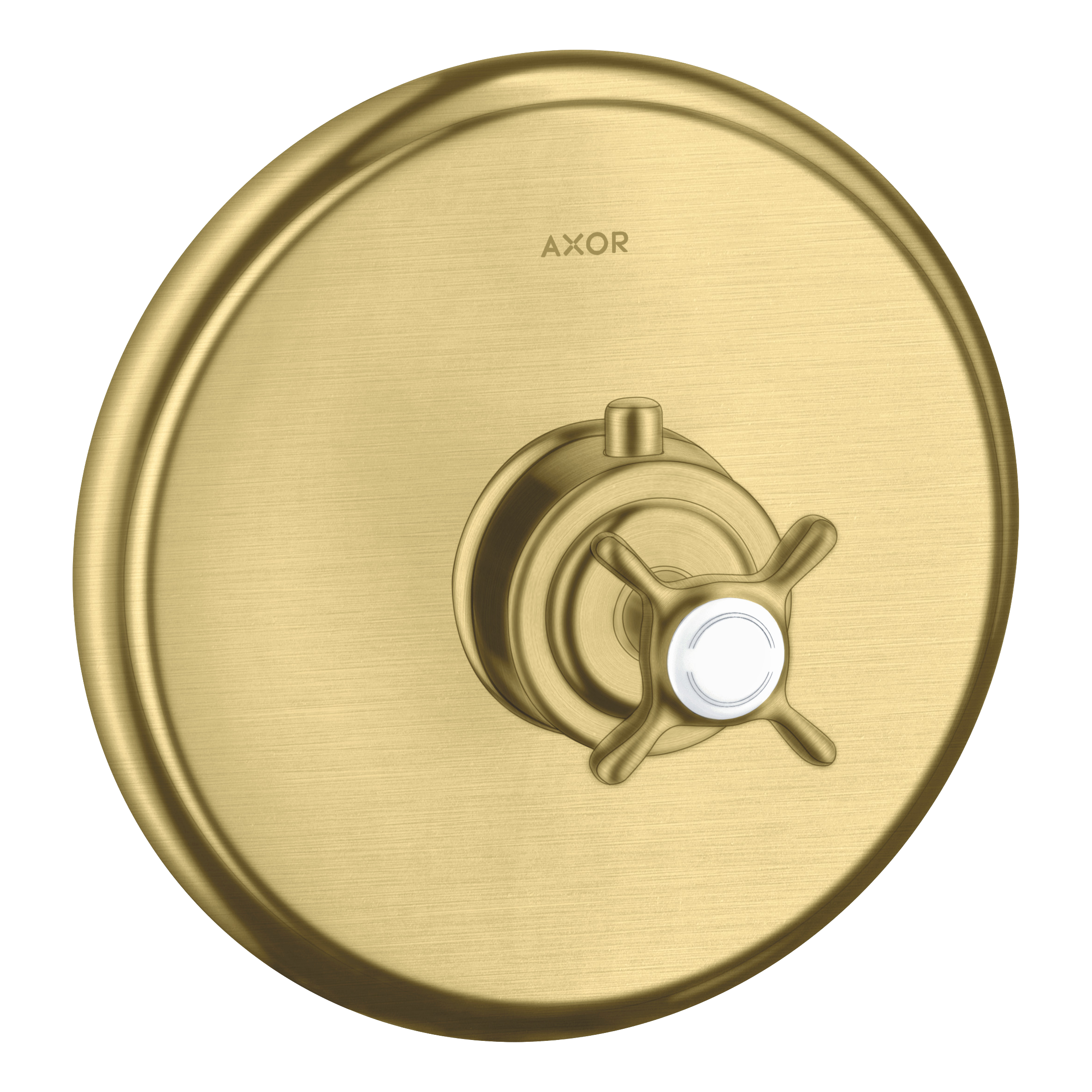 AXOR Montreux Concealed Highflow Shower Thermostat with Cross Handle from Brandt in Brushed Brass finish
