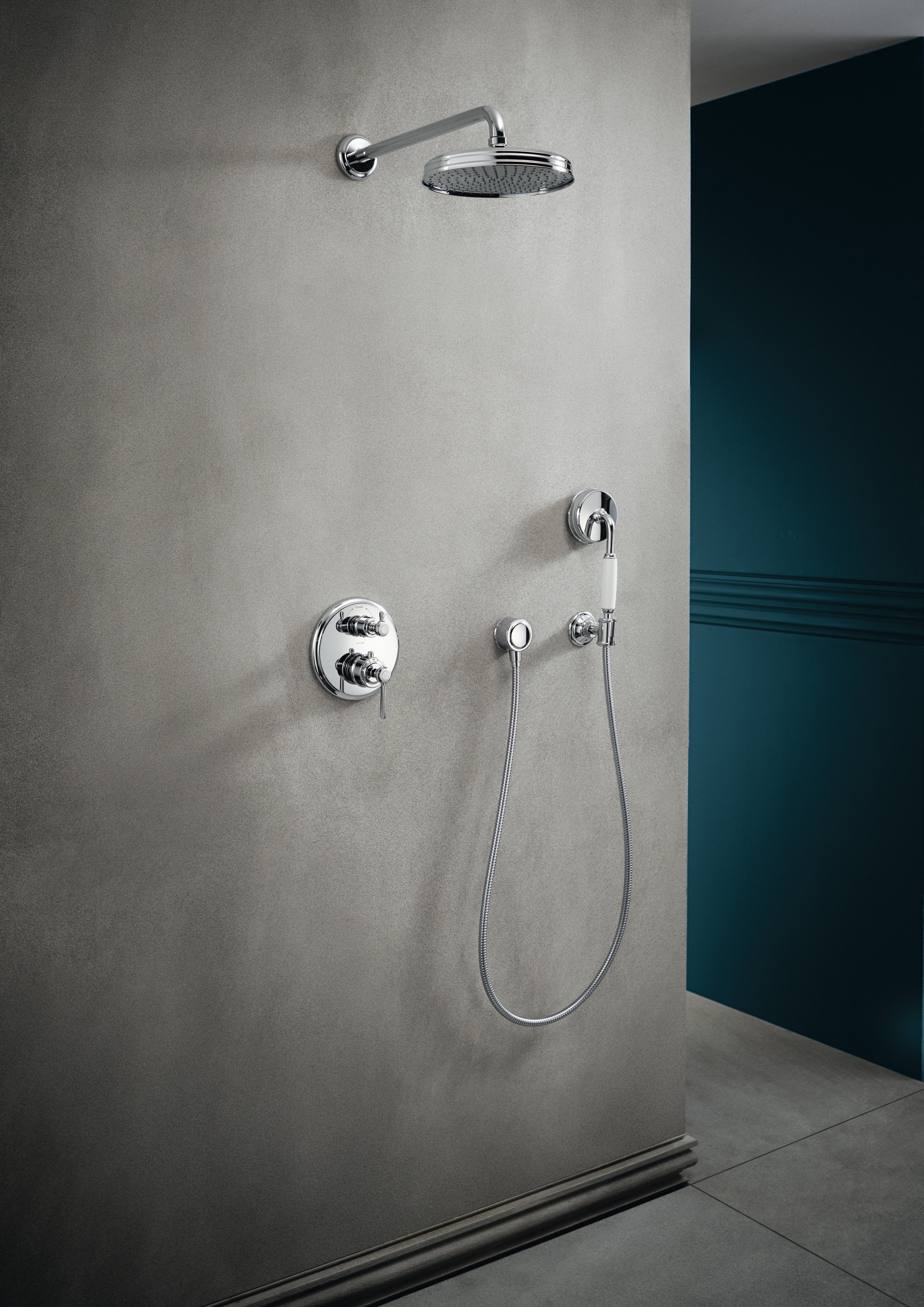 AXOR Montreux Concealed Shower Thermostat with Lever Handle and Shut-Off Diverter Valve from Brandt in Chrome finish