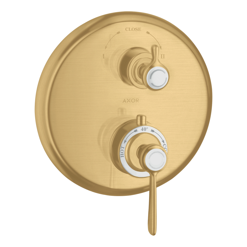 AXOR Montreux Concealed Shower Thermostat with Lever Handle and Shut-Off Diverter Valve from Brandt in Brushed Gold Optic finish
