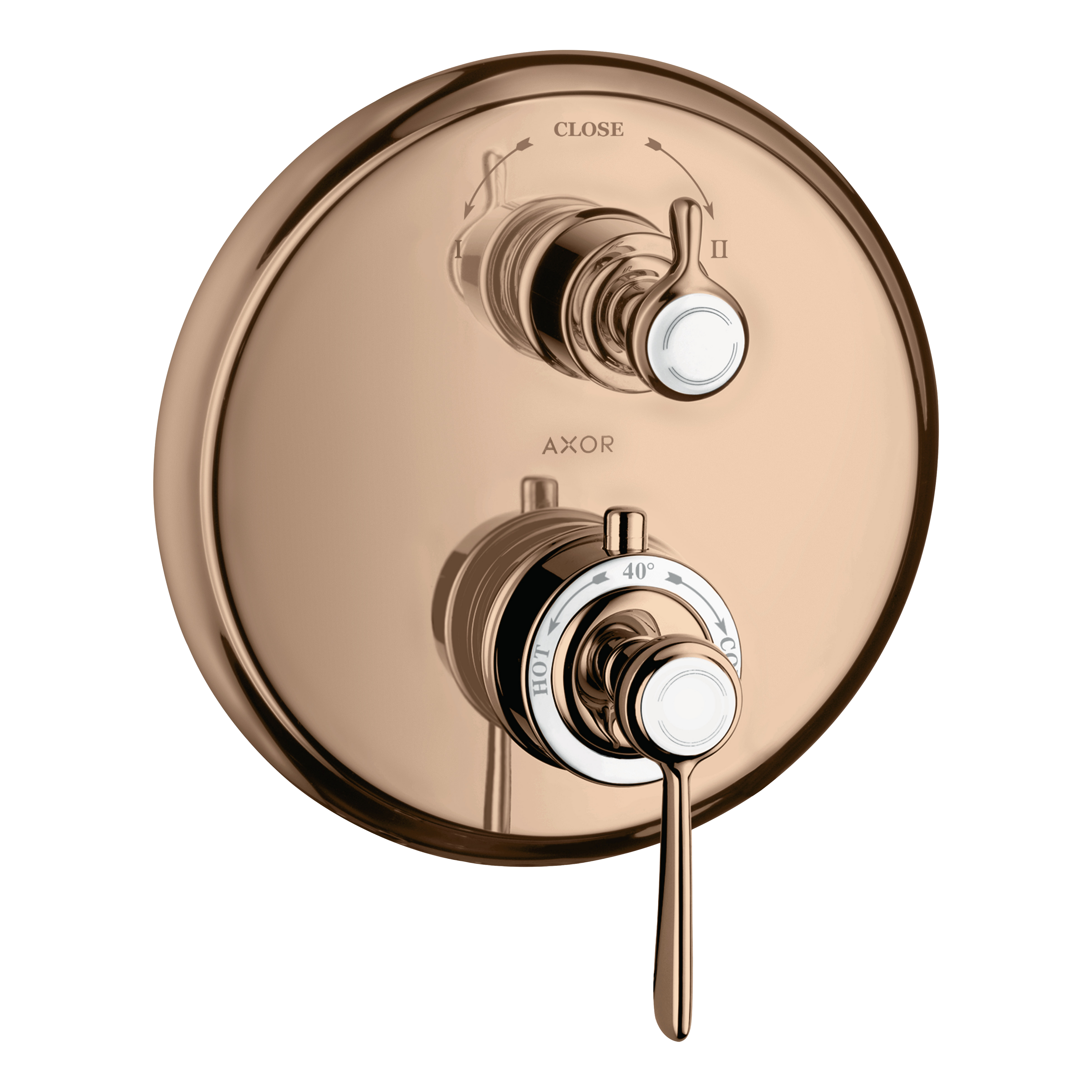 AXOR Montreux Concealed Shower Thermostat with Lever Handle and Shut-Off Diverter Valve from Brandt in Polished Red Gold finish