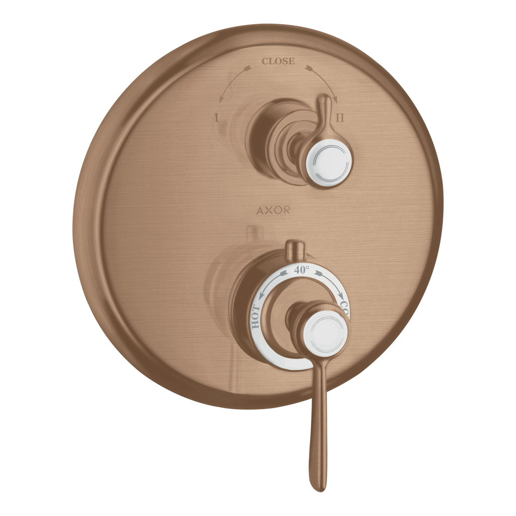 AXOR Montreux Concealed Shower Thermostat with Lever Handle and Shut-Off Diverter Valve from Brandt in Brushed Red Gold finish