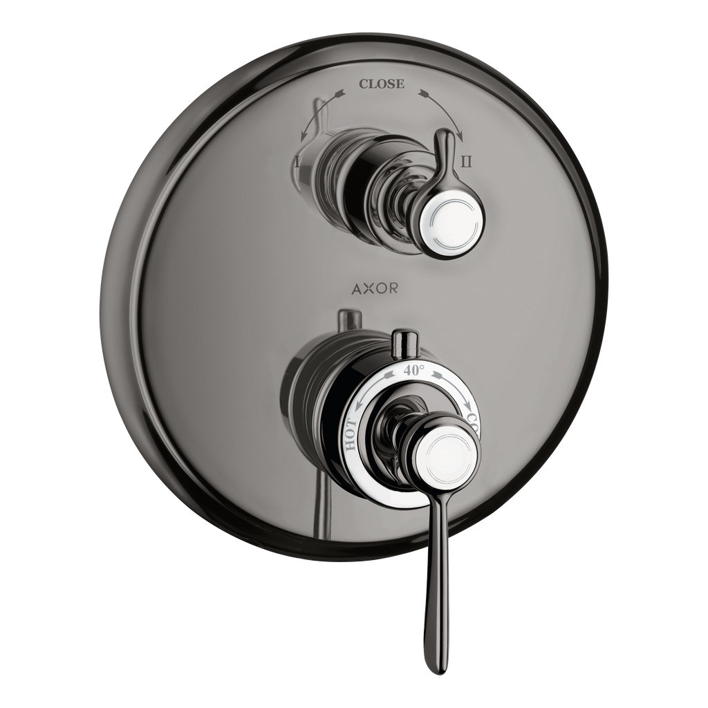 AXOR Montreux Concealed Shower Thermostat with Lever Handle and Shut-Off Diverter Valve from Brandt in Polished Black Chrome finish