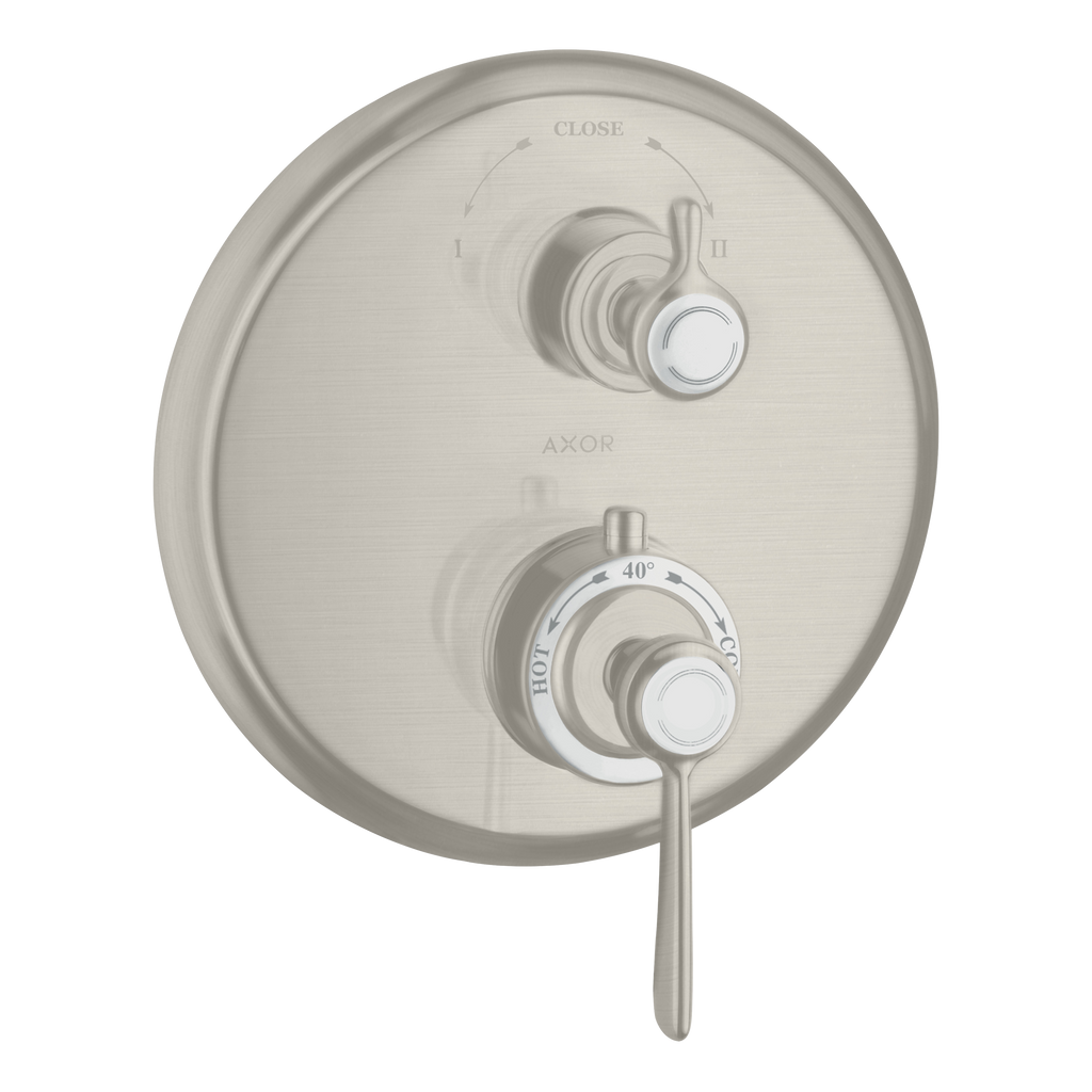 AXOR Montreux Concealed Shower Thermostat with Lever Handle and Shut-Off Diverter Valve from Brandt in Stainless Steel Optic finish