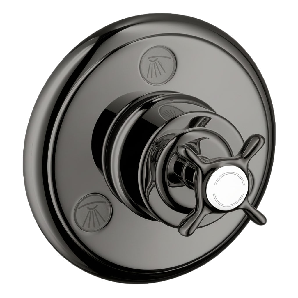AXOR Montreux Trio Quattro Concealed Shut-Off Diverter Valve with Cross Handle from Brandt in Polished Black Chrome finish