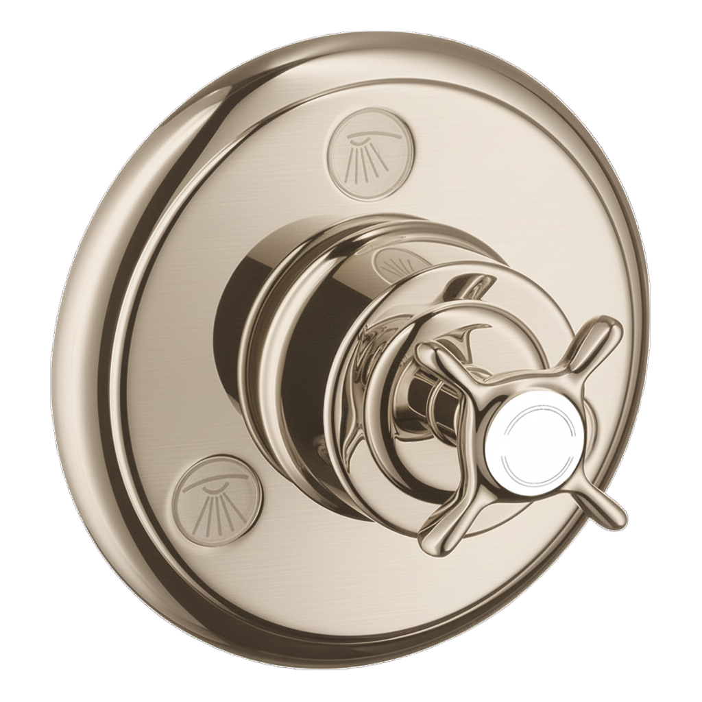 AXOR Montreux Trio Quattro Concealed Shut-Off Diverter Valve with Cross Handle from Brandt in Brushed Nickel finish