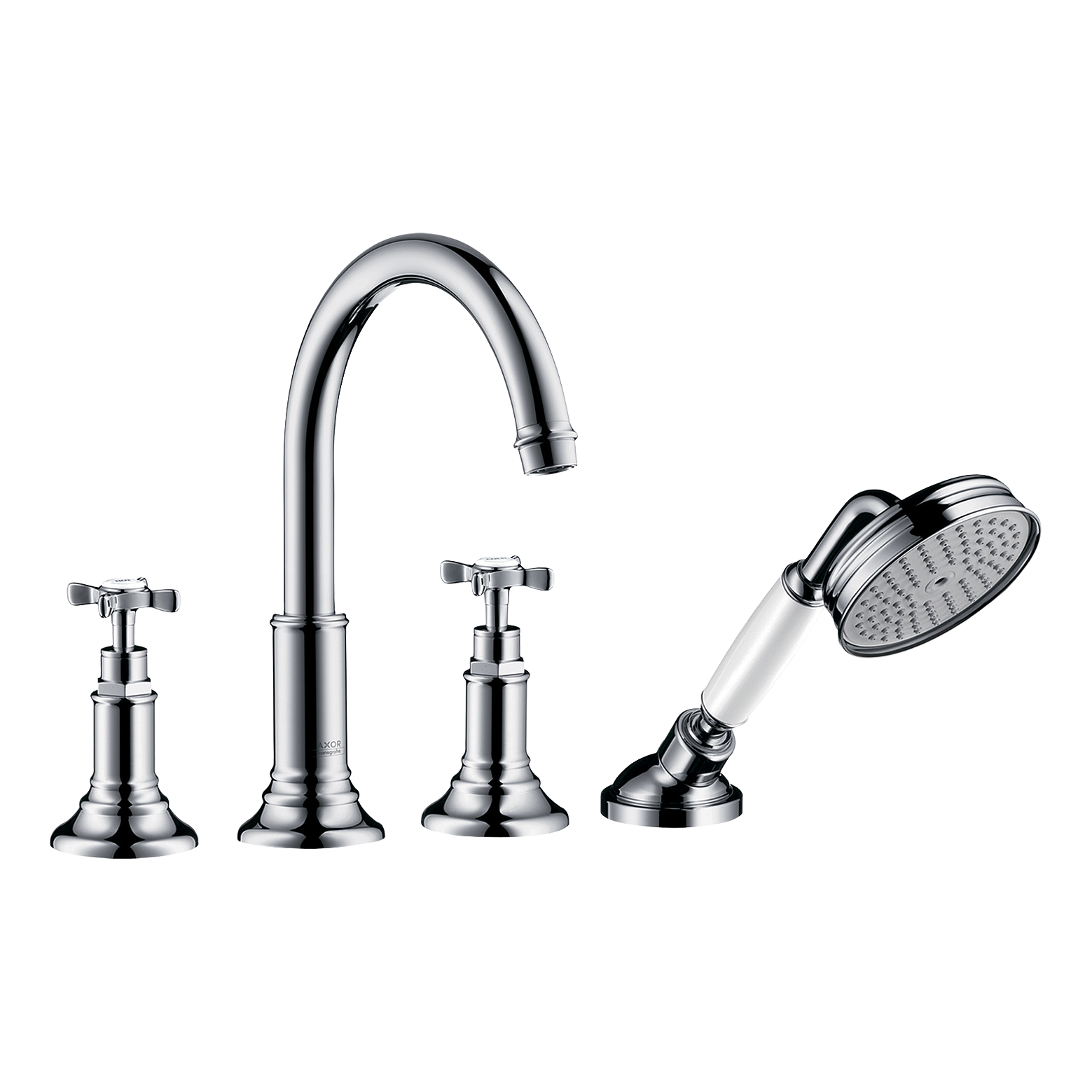 AXOR Montreux 4-Hole Tile-Mounted Bath & Shower Mixer Faucet with Cross Handles from Brandt in Chrome finish