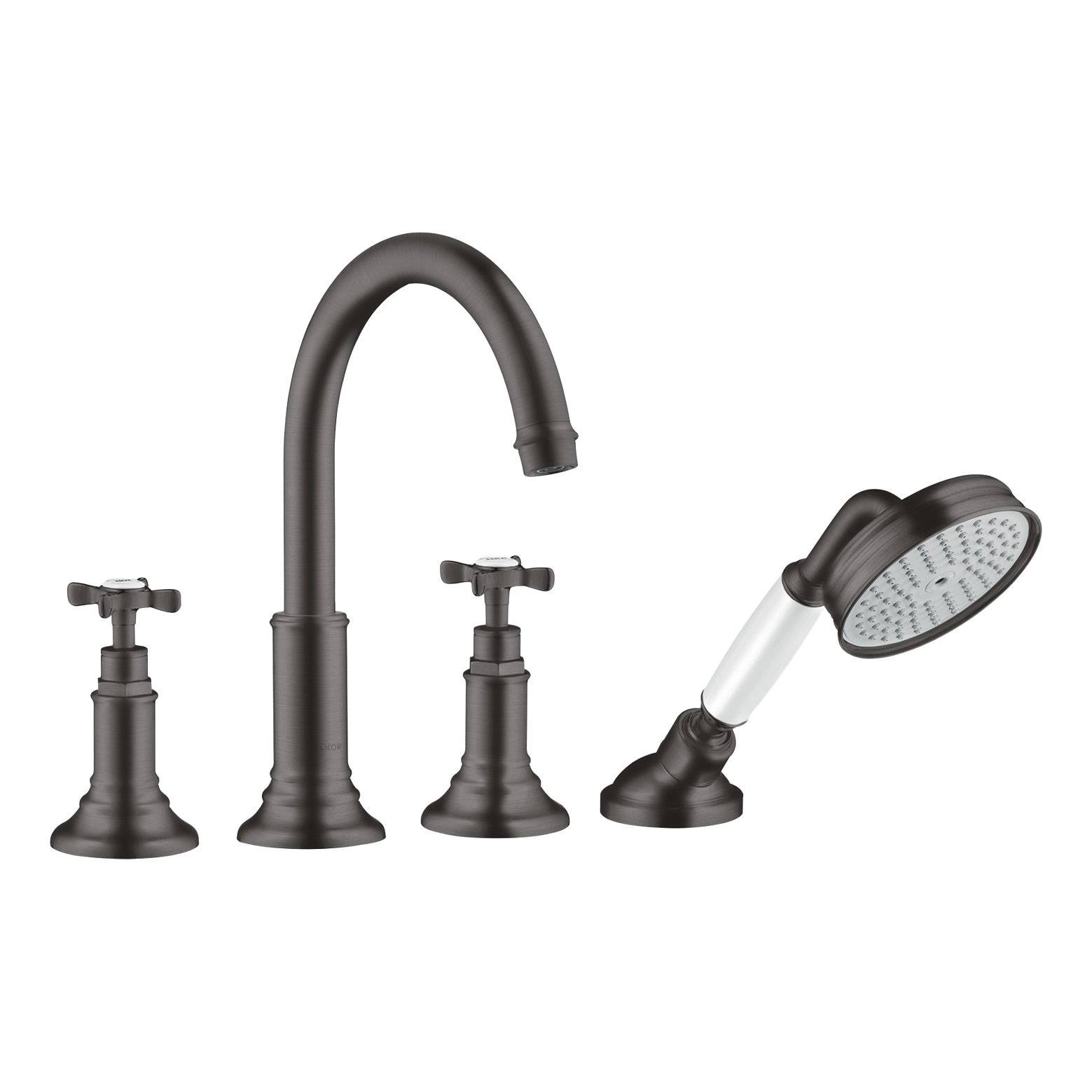 AXOR Montreux 4-Hole Tile-Mounted Bath & Shower Mixer Faucet with Cross Handles from Brandt in Brushed Black Chrome finish
