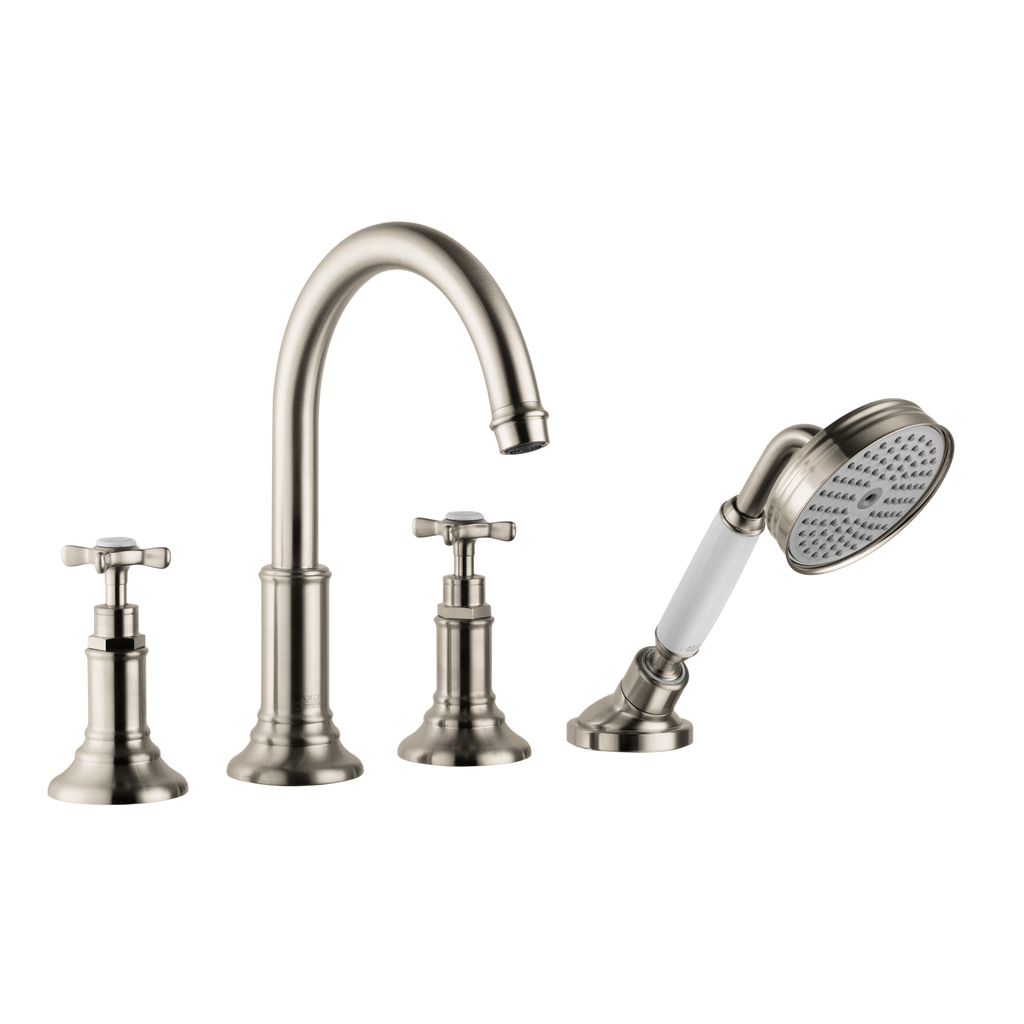 AXOR Montreux 4-Hole Tile-Mounted Bath & Shower Mixer Faucet with Cross Handles from Brandt in Brushed Nickel finish
