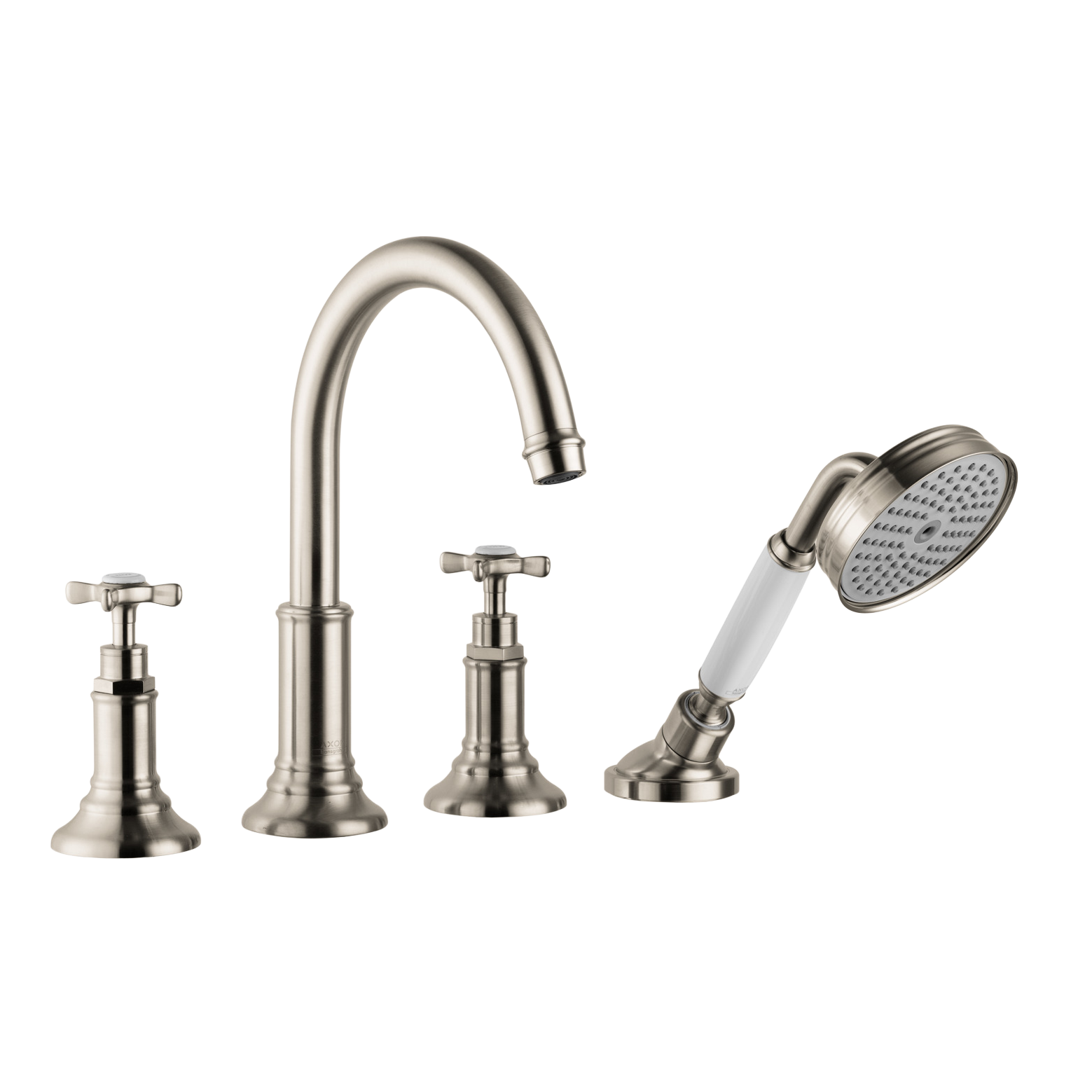 AXOR Montreux 4-Hole Tile-Mounted Bath & Shower Mixer Faucet with Cross Handles from Brandt in Brushed Nickel finish