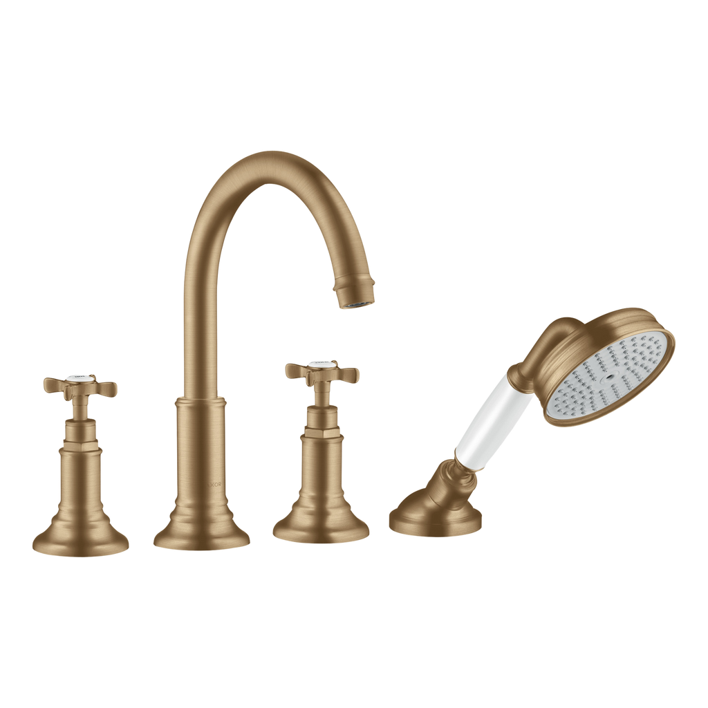AXOR Montreux 4-Hole Rim-Mounted Bath & Shower Mixer Faucet with Cross Handles from Brandt in Brushed Bronze finish