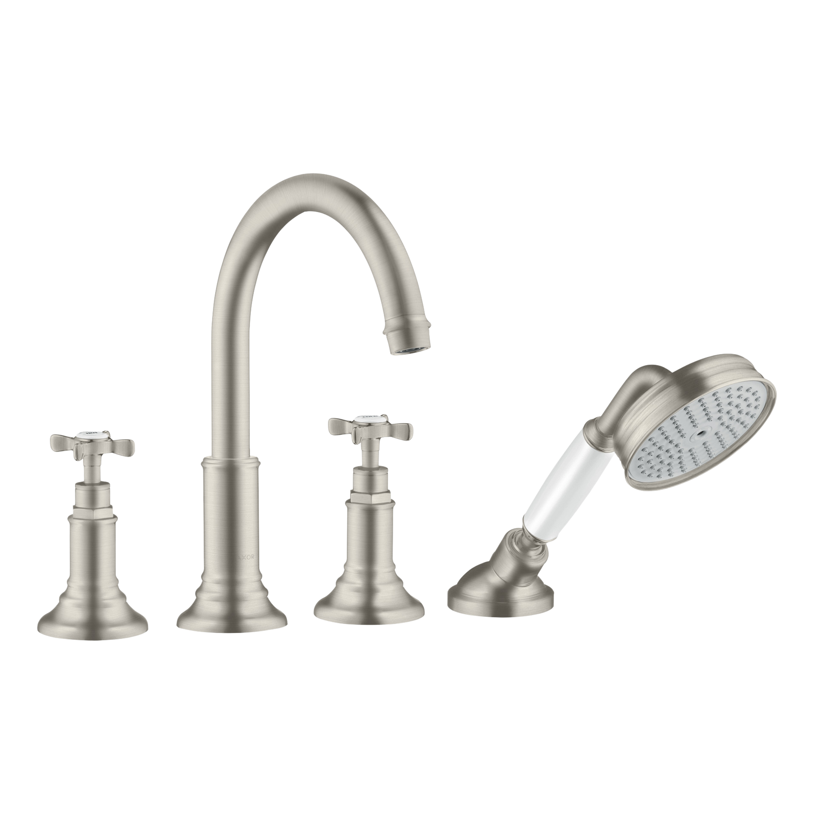 AXOR Montreux 4-Hole Rim-Mounted Bath & Shower Mixer Faucet with Cross Handles from Brandt in Stainless Steel Optic finish