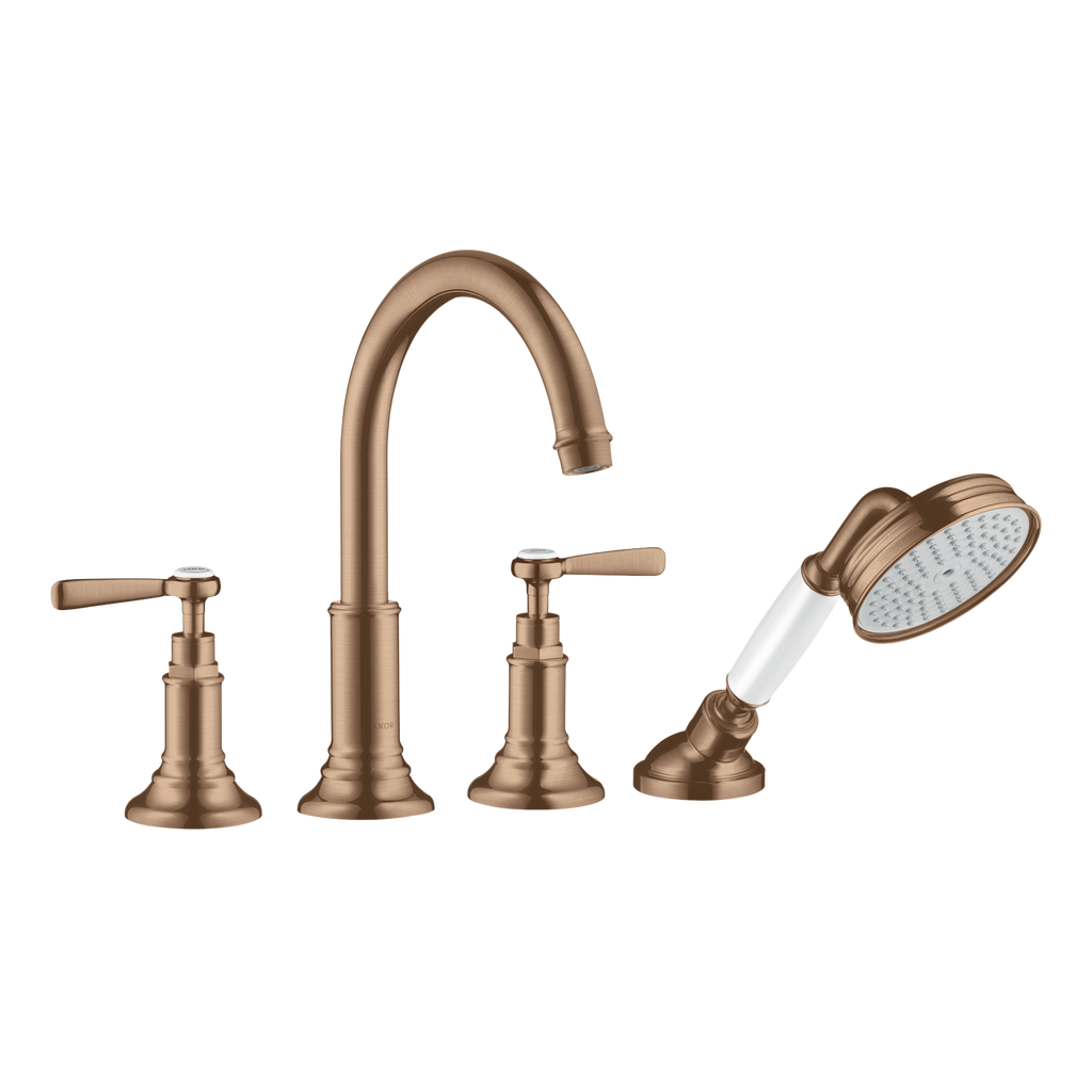 AXOR Montreux 4-Hole Rim-Mounted Bath & Shower Mixer Faucet with Lever Handles from Brandt in Brushed Red Gold finish