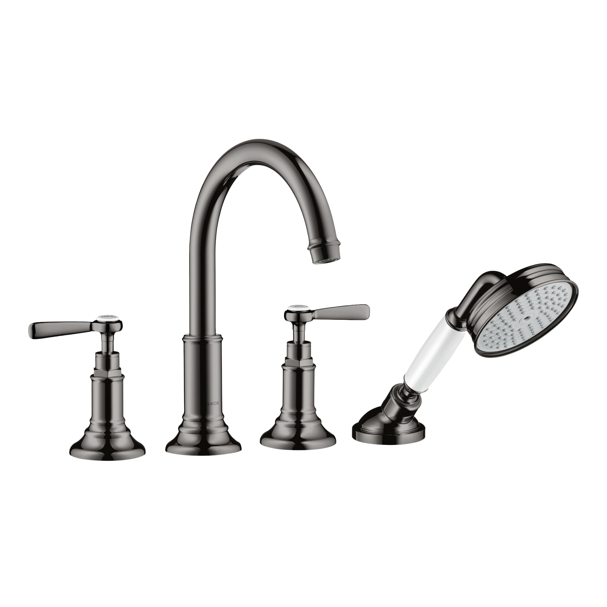AXOR Montreux 4-Hole Rim-Mounted Bath & Shower Mixer Faucet with Lever Handles from Brandt in Polished Black Chrome finish
