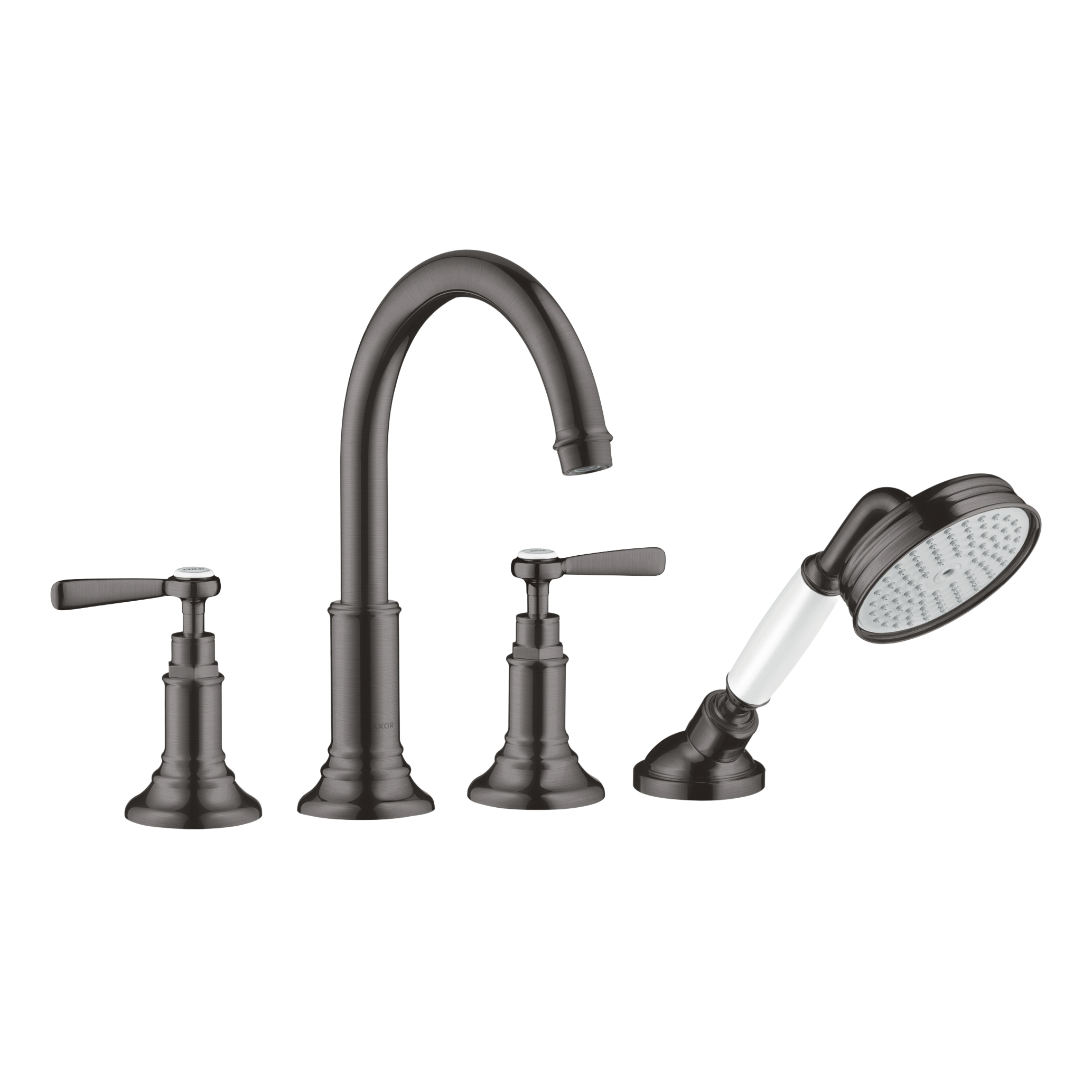 AXOR Montreux 4-Hole Rim-Mounted Bath & Shower Mixer Faucet with Lever Handles from Brandt in Brushed Black Chrome finish