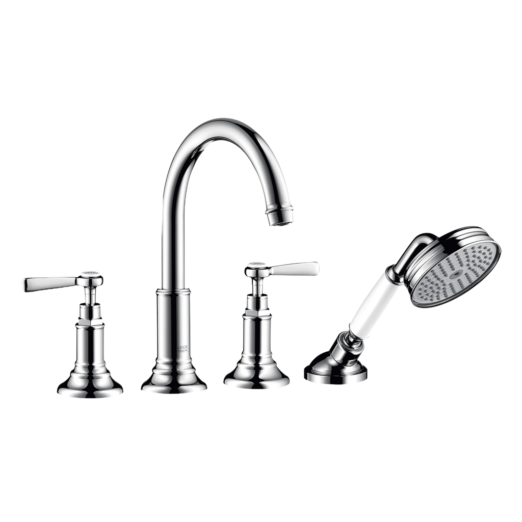 AXOR Montreux 4-Hole Rim-Mounted Bath & Shower Mixer Faucet with Lever Handles from Brandt in Stainless Steel Optic finish