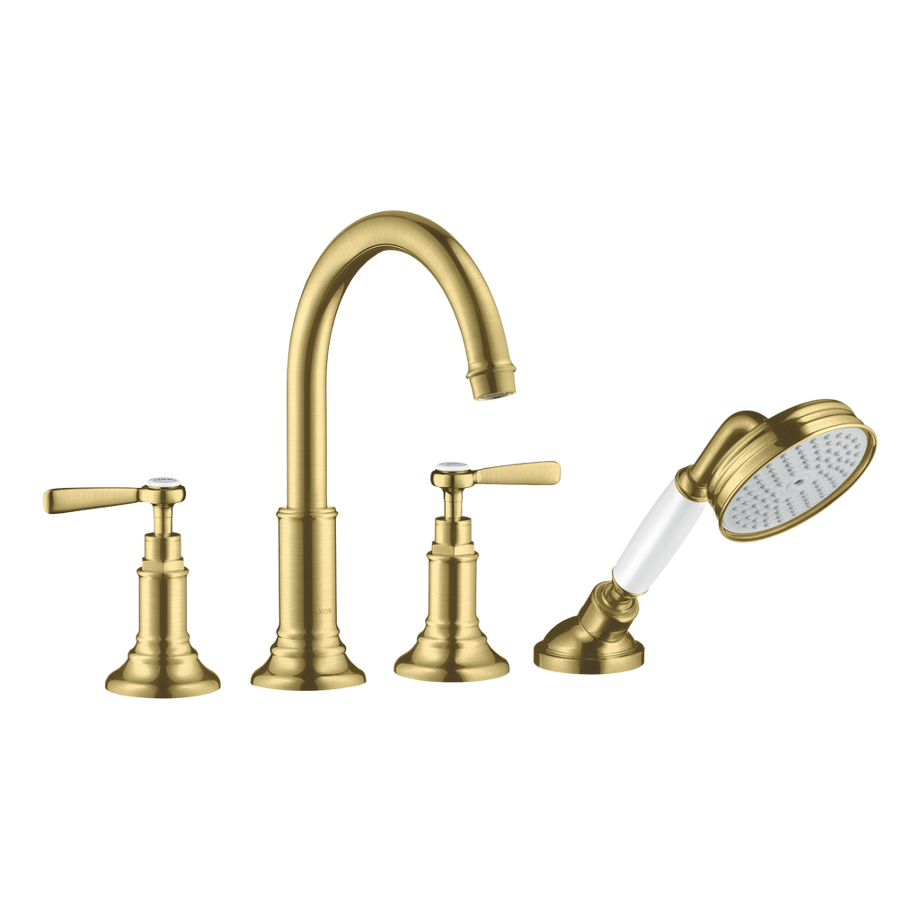 AXOR Montreux 4-Hole Rim-Mounted Bath & Shower Mixer Faucet with Lever Handles from Brandt in Brushed Brass finish