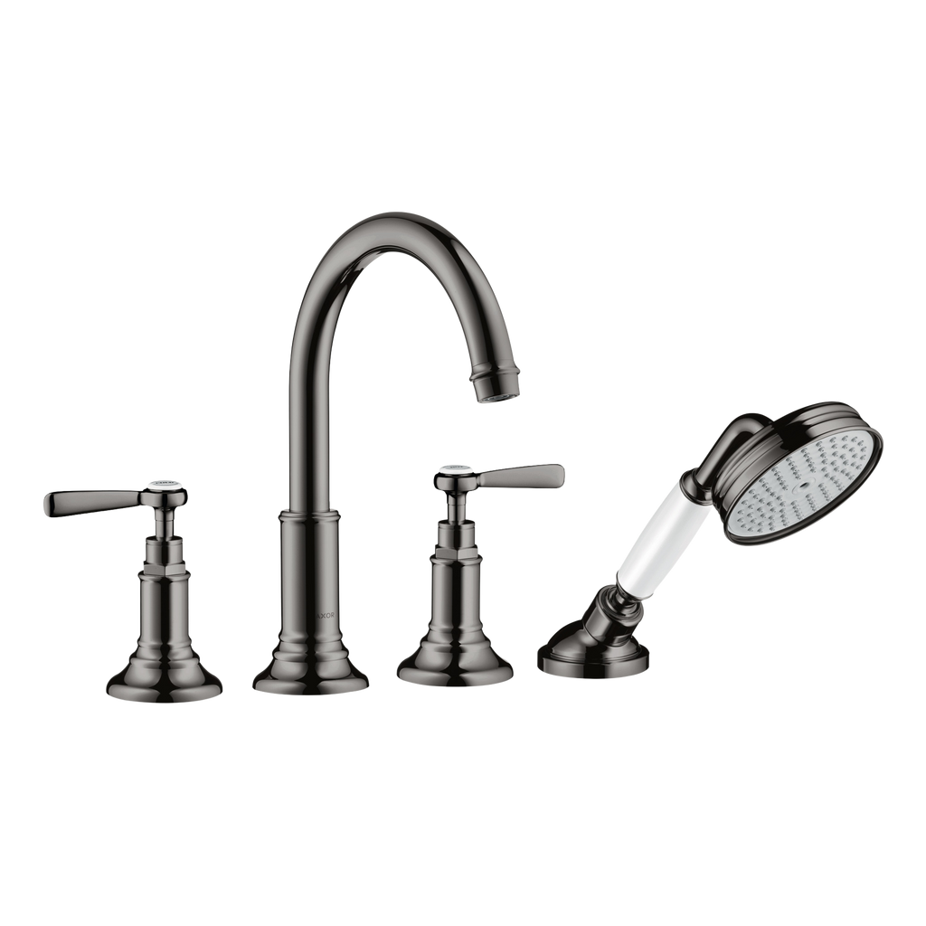 AXOR Montreux 4-Hole Tile-Mounted Bath & Shower Mixer Faucet with Lever Handles from Brandt in Polished Black Chrome finish