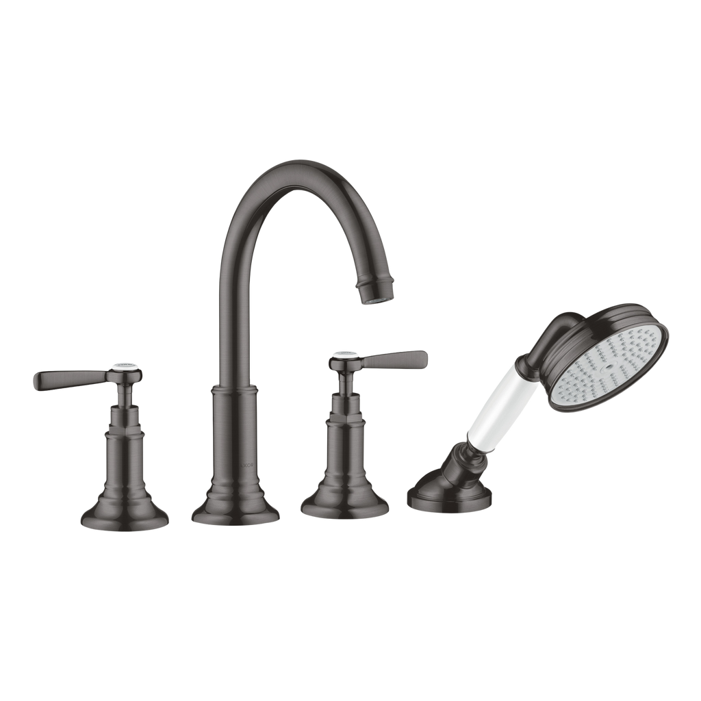 AXOR Montreux 4-Hole Tile-Mounted Bath & Shower Mixer Faucet with Lever Handles from Brandt in Brushed Black Chrome finish