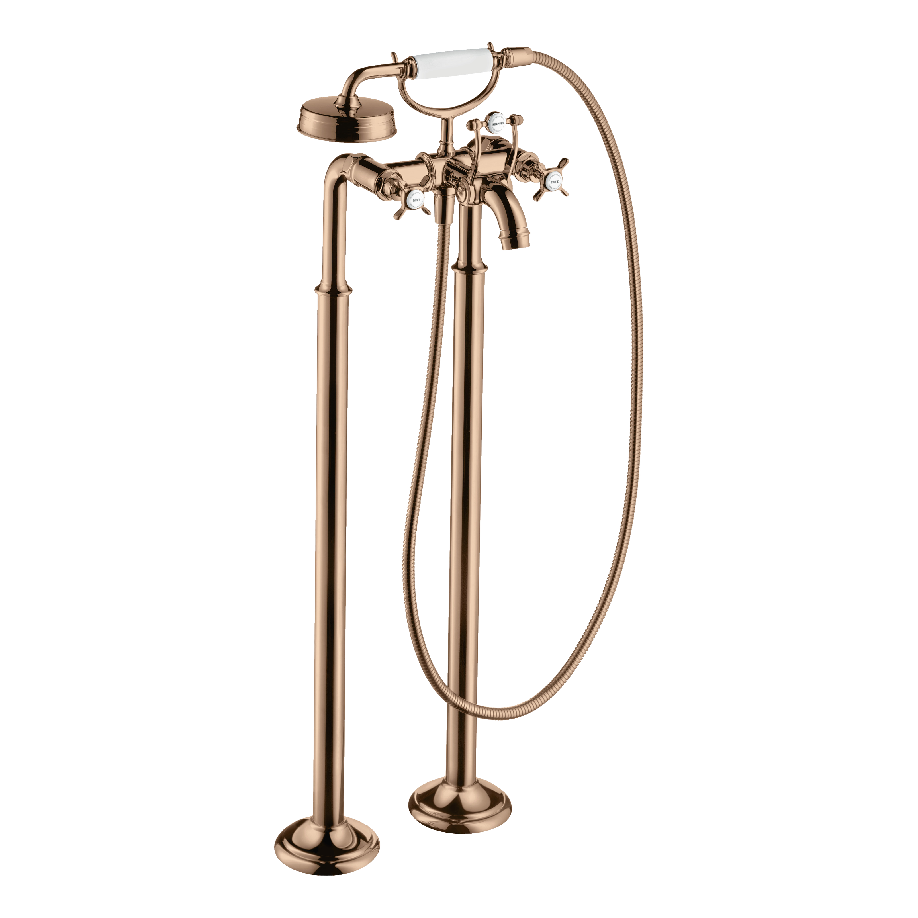 AXOR Montreux 2-Handle Floorstanding Bath & Shower Mixer Faucet with Cross Handles from Brandt in Polished Red Gold finish