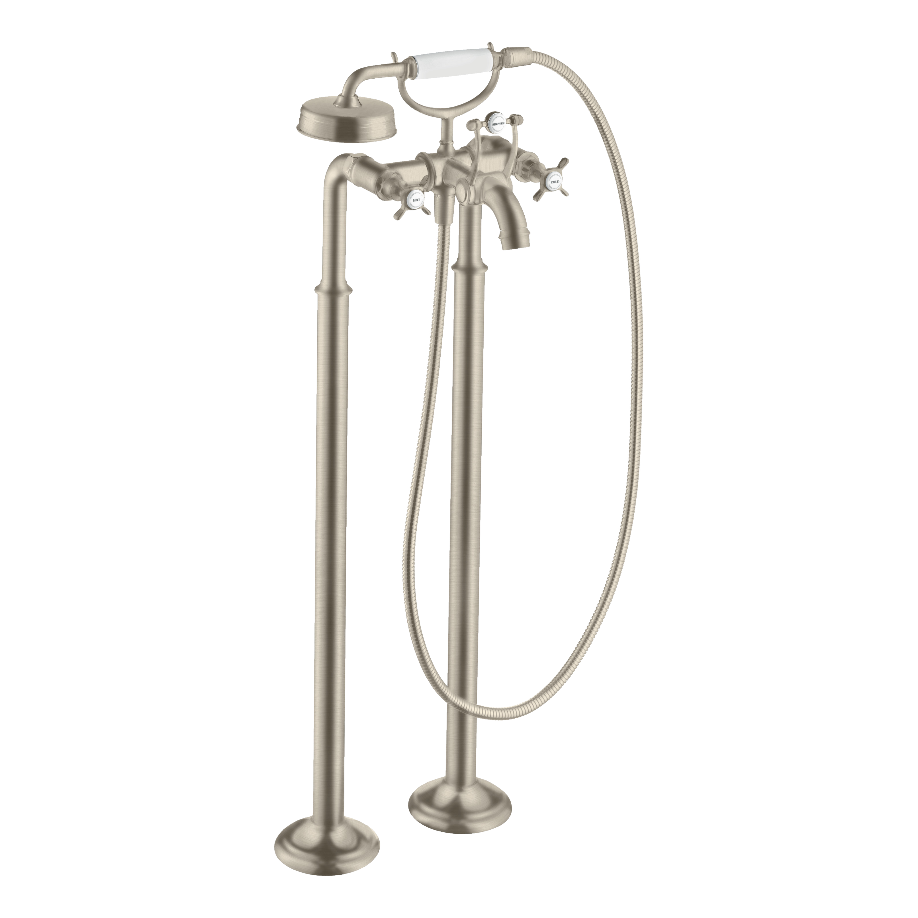 AXOR Montreux 2-Handle Floorstanding Bath & Shower Mixer Faucet with Cross Handles from Brandt in Brushed Nickel finish